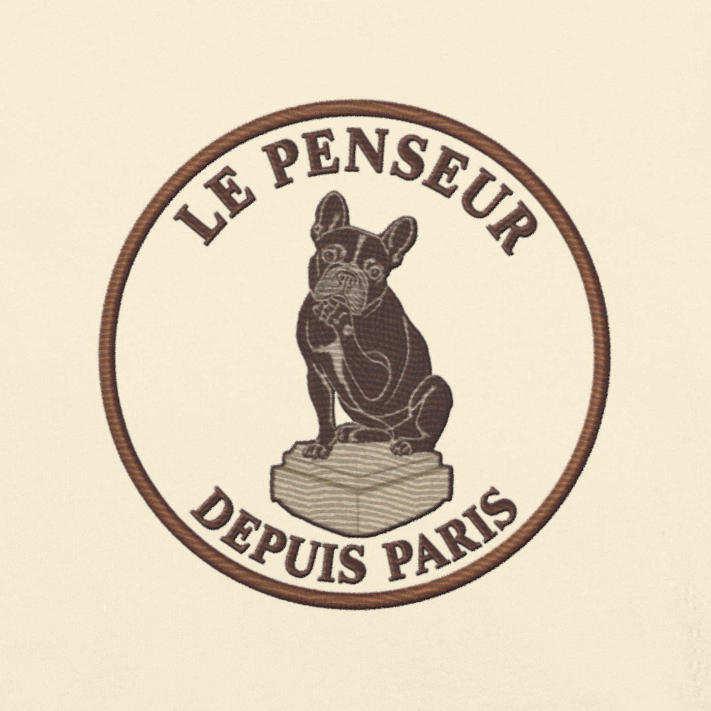 Lifestyle shot of the embroidered French Bulldog tee, The Loyal Mark