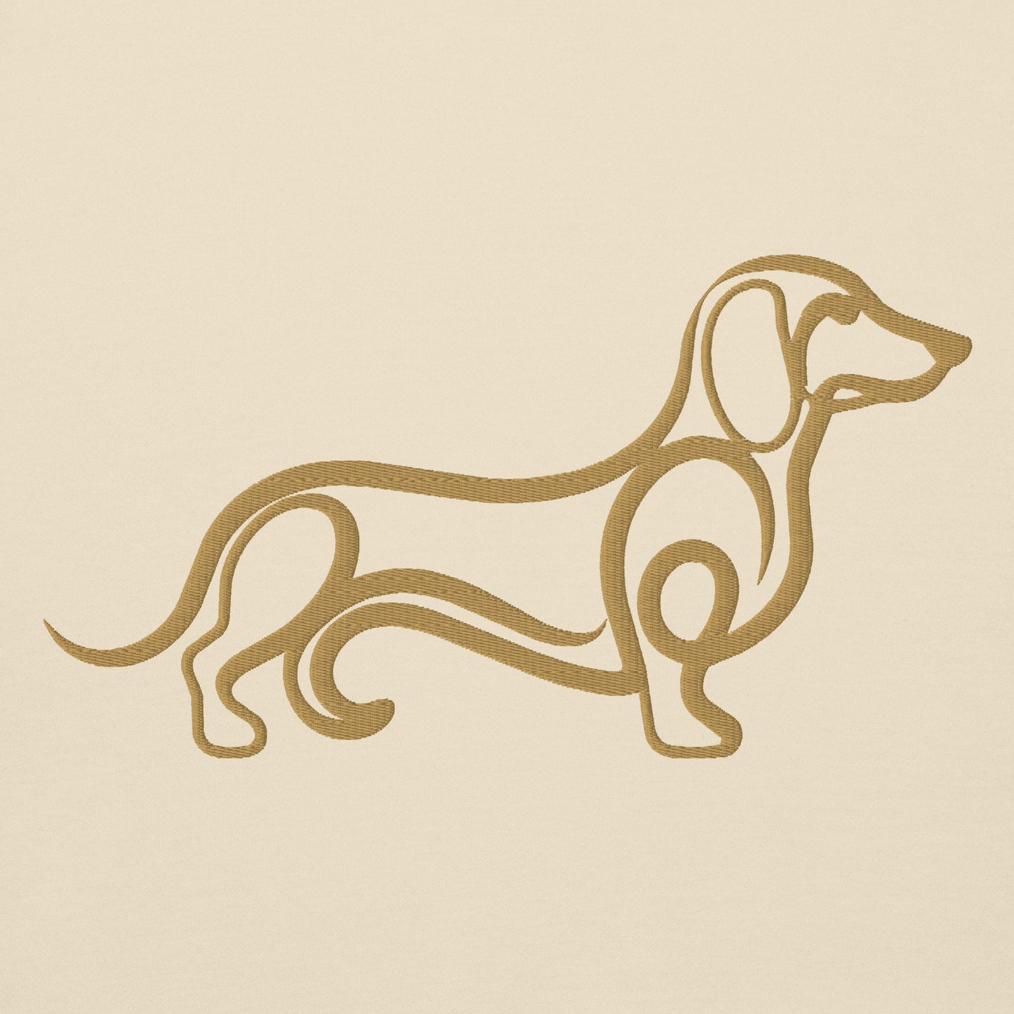 Lifestyle shot of the embroidered Dachshund crewneck, The Loyal Mark