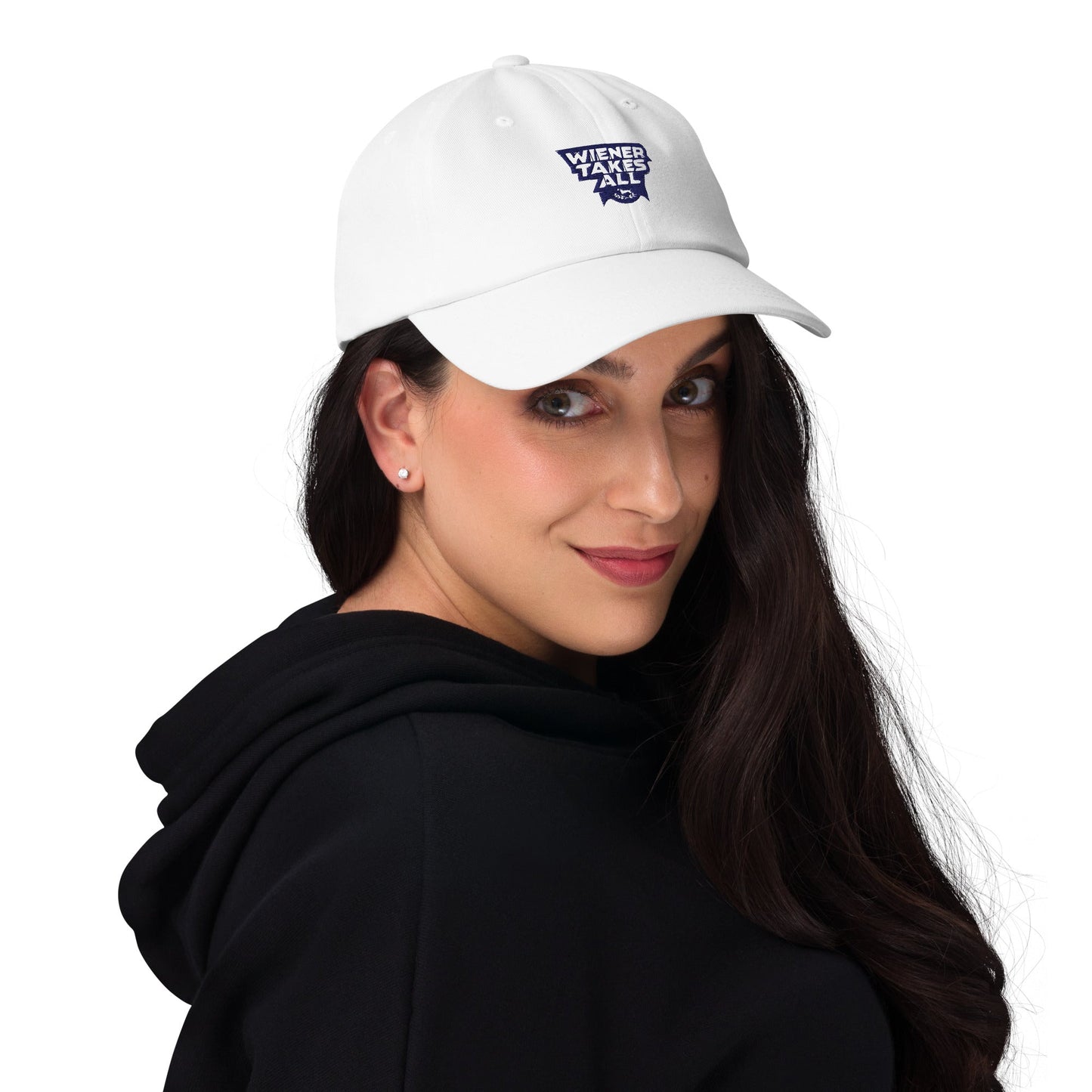 Lifestyle shot of the embroidered Dachshund cap, The Loyal Mark