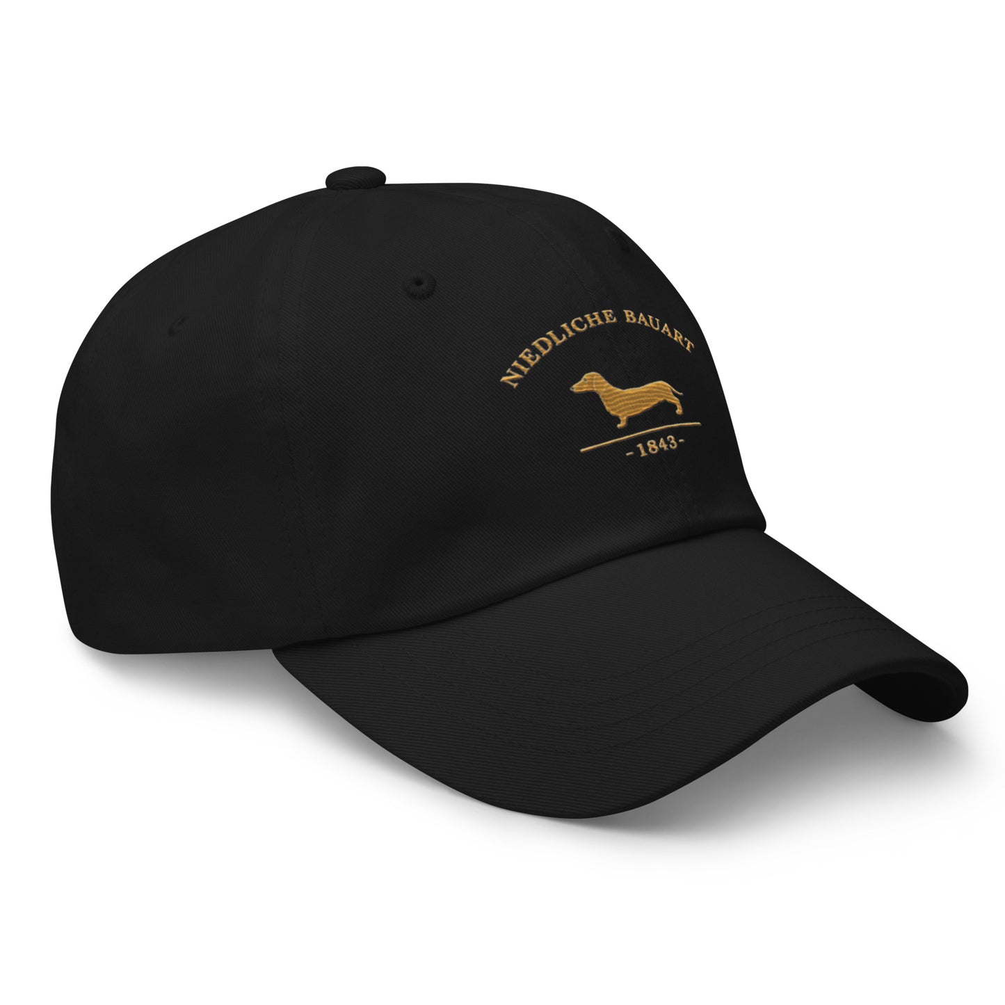 Embroidered Dachshund cap stitched in cognac thread, made in Canada by The Loyal Mark