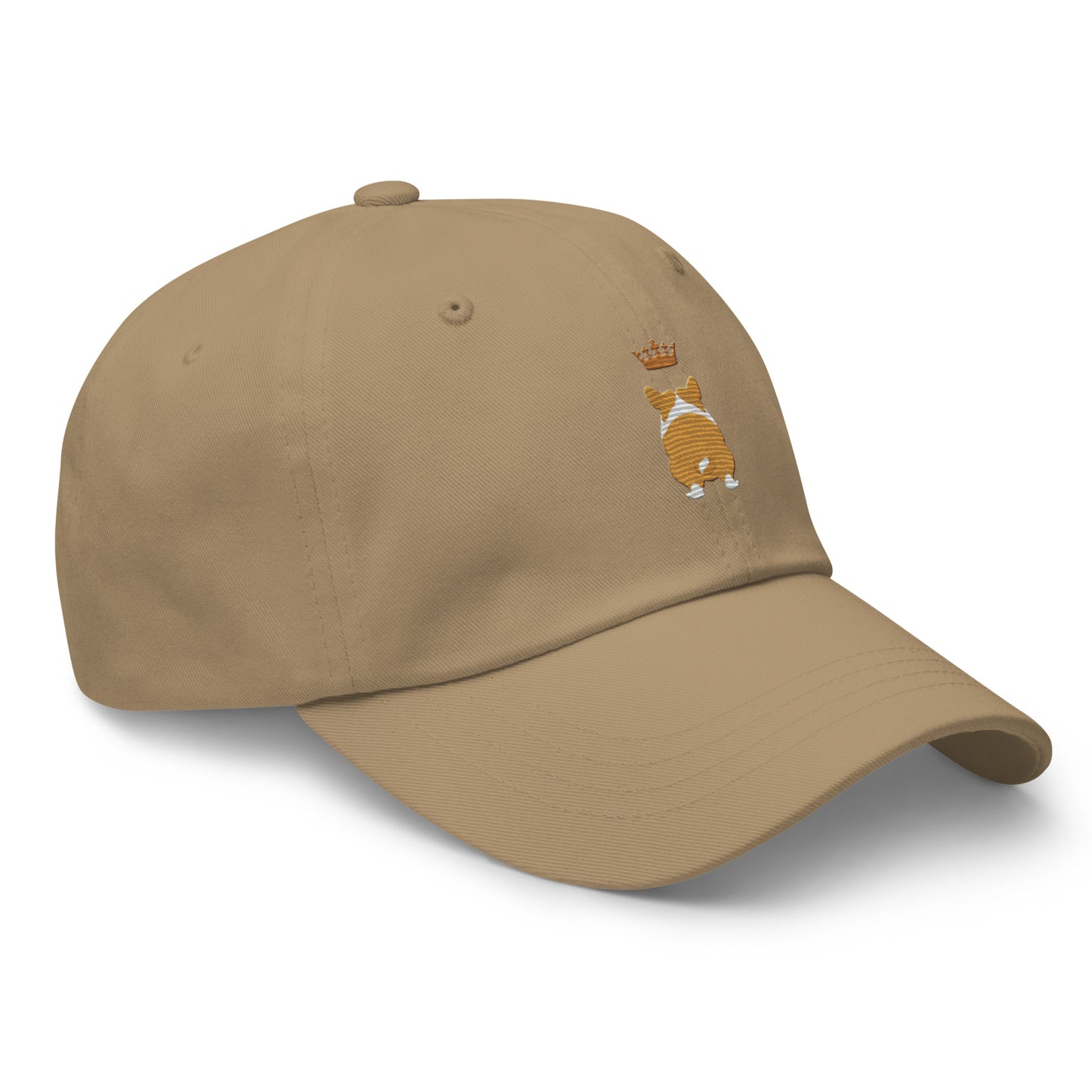 Embroidered Corgi cap stitched in cognac thread, made in Canada by The Loyal Mark
