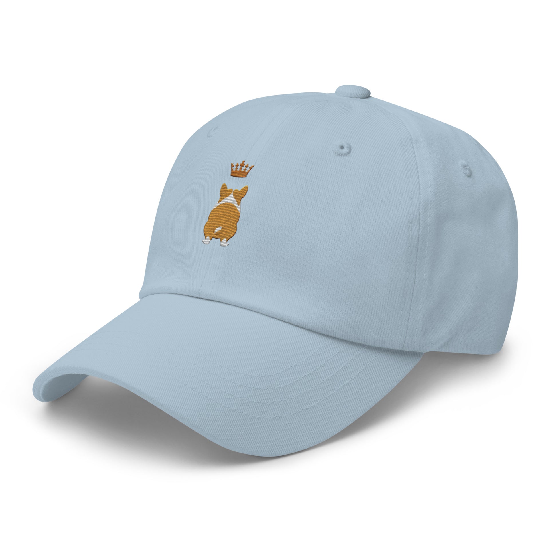 Back view of the embroidered Corgi cap showing fit, The Loyal Mark