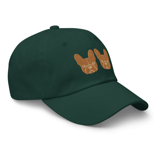 Embroidered French Bulldog cap stitched in cognac thread, made in Canada by The Loyal Mark