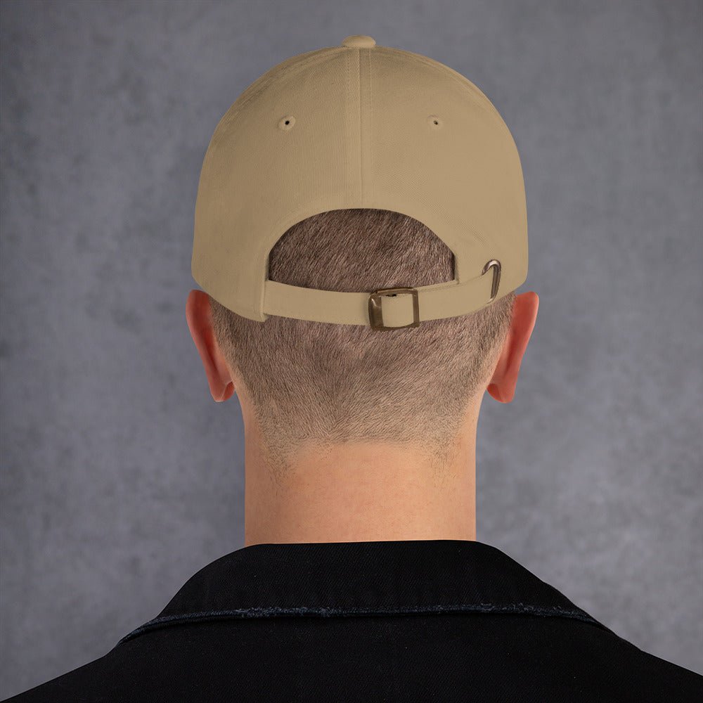 Lifestyle shot of the embroidered Golden Retriever cap, The Loyal Mark