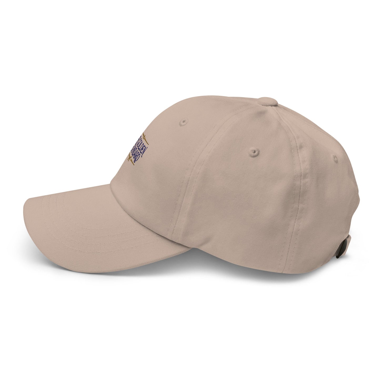 Lifestyle shot of the embroidered Golden Retriever cap, The Loyal Mark