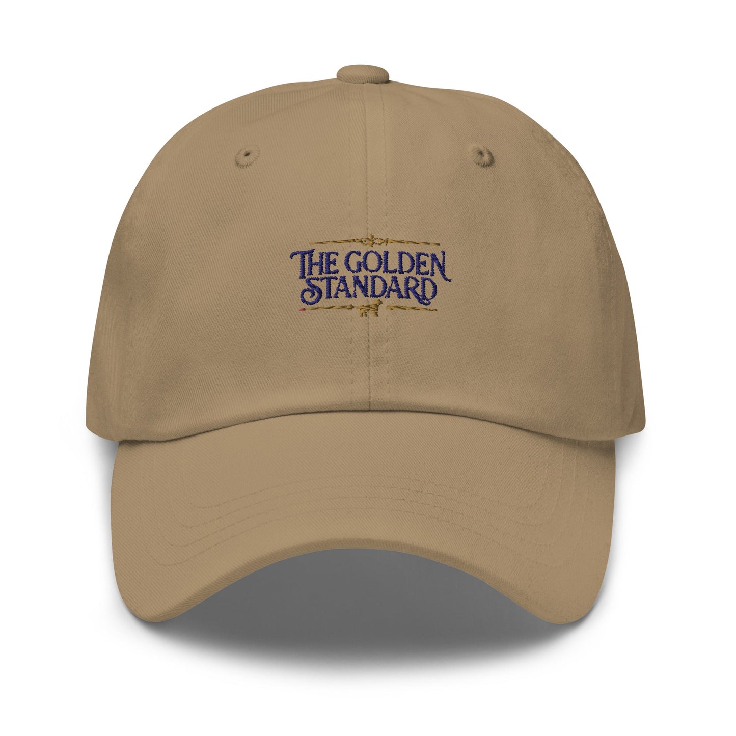 Detail shot of embroidered Golden Retriever design on the cap, The Loyal Mark