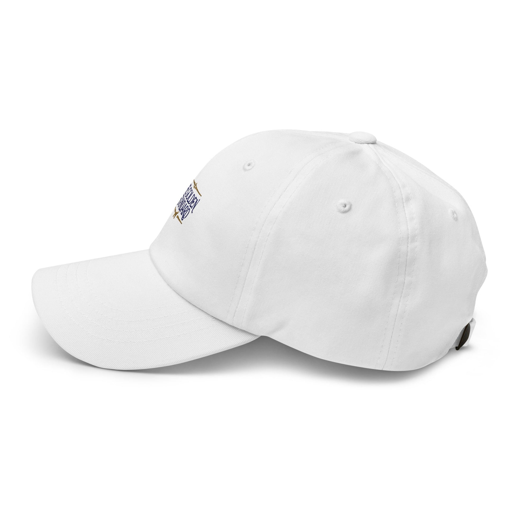 Lifestyle shot of the embroidered Golden Retriever cap, The Loyal Mark