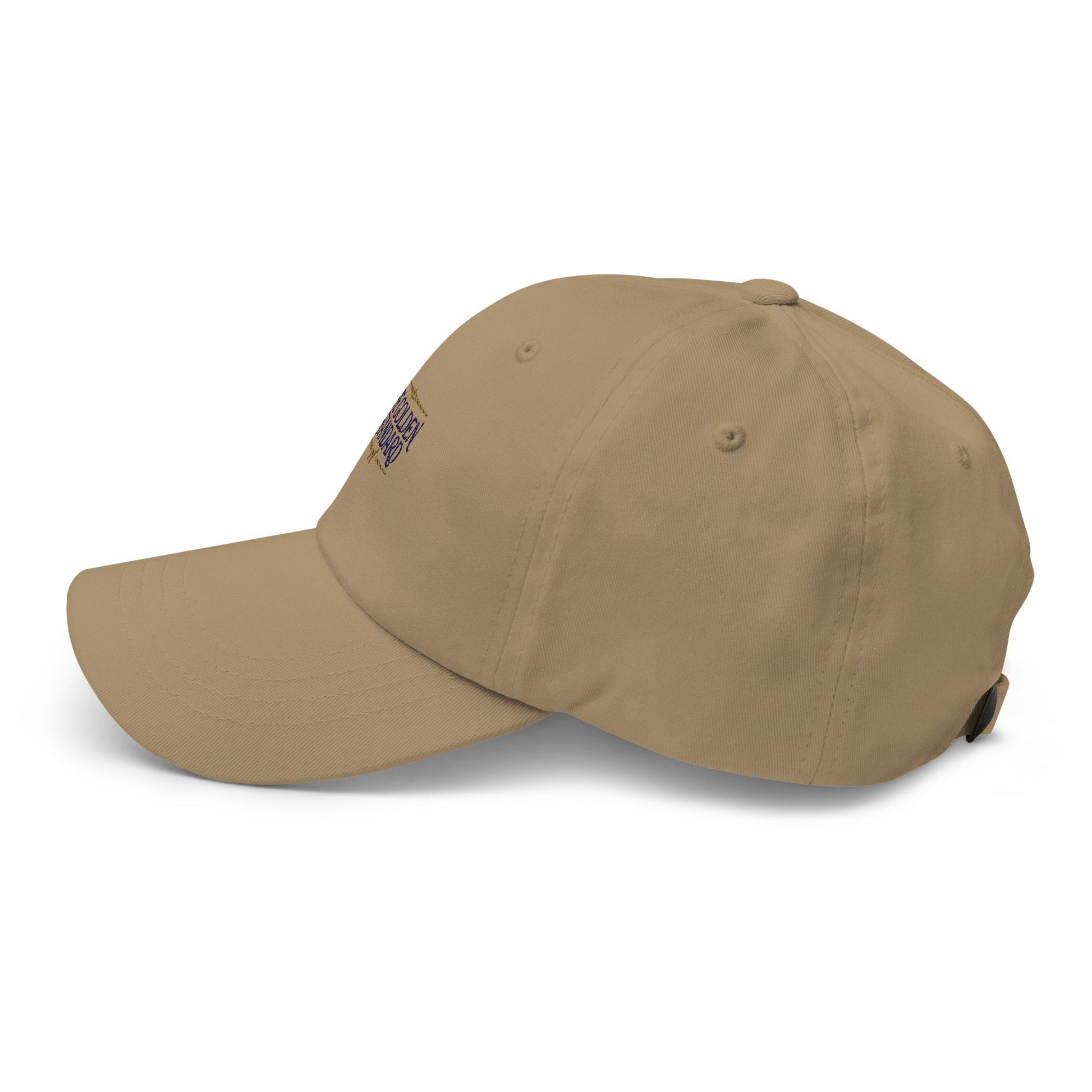 Lifestyle shot of the embroidered Golden Retriever cap, The Loyal Mark