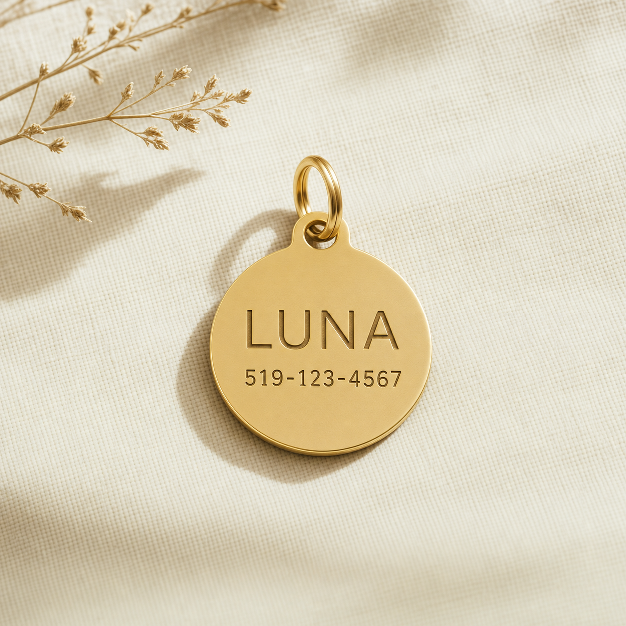 Round stainless steel dog tag — Gold