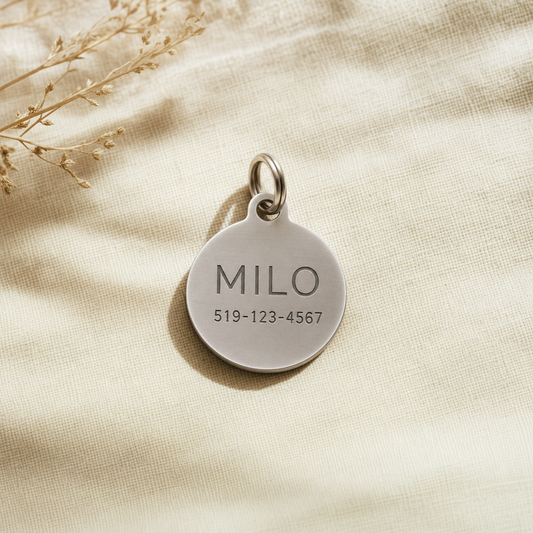 Round stainless steel dog tag — Silver