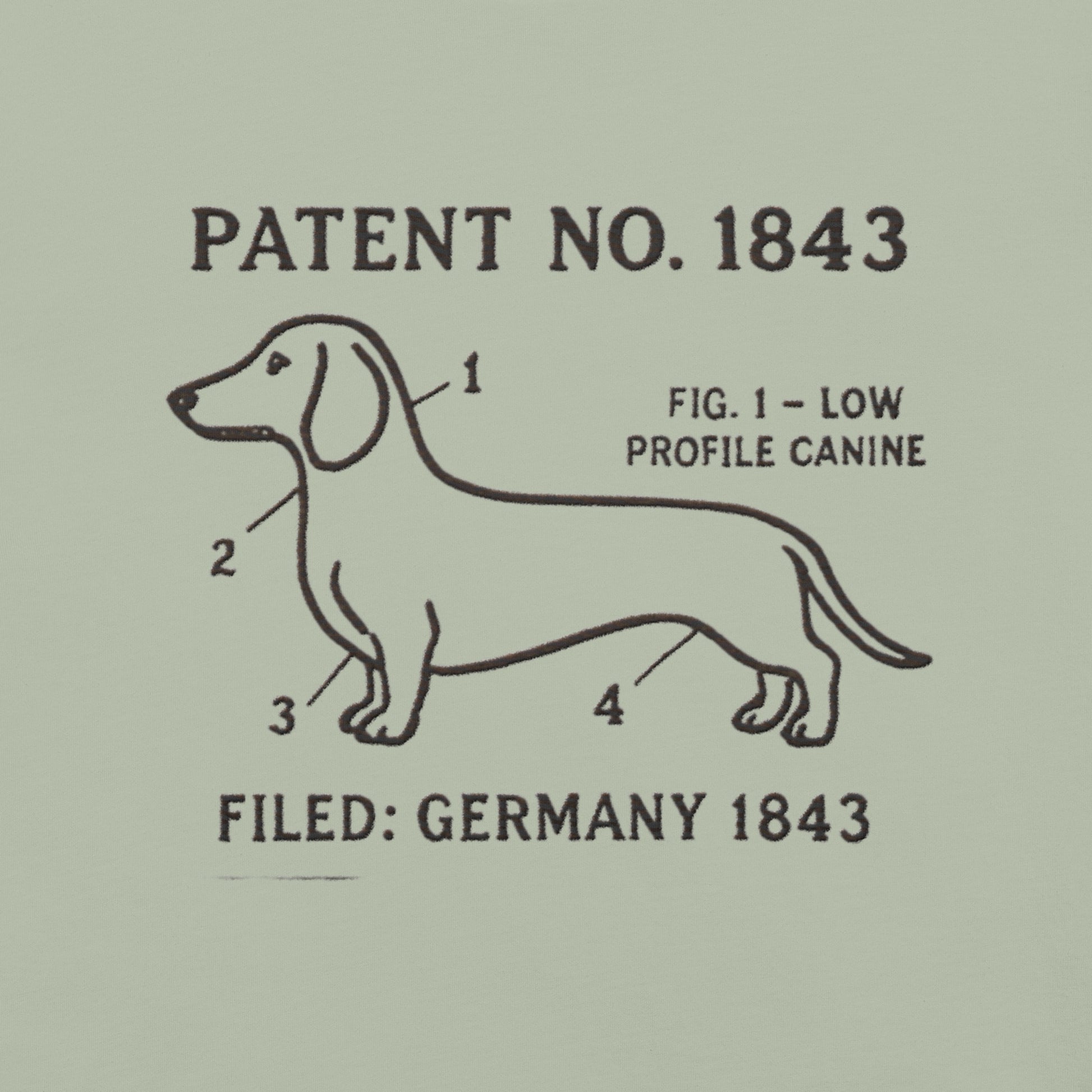 Lifestyle shot of the embroidered Dachshund tee, The Loyal Mark
