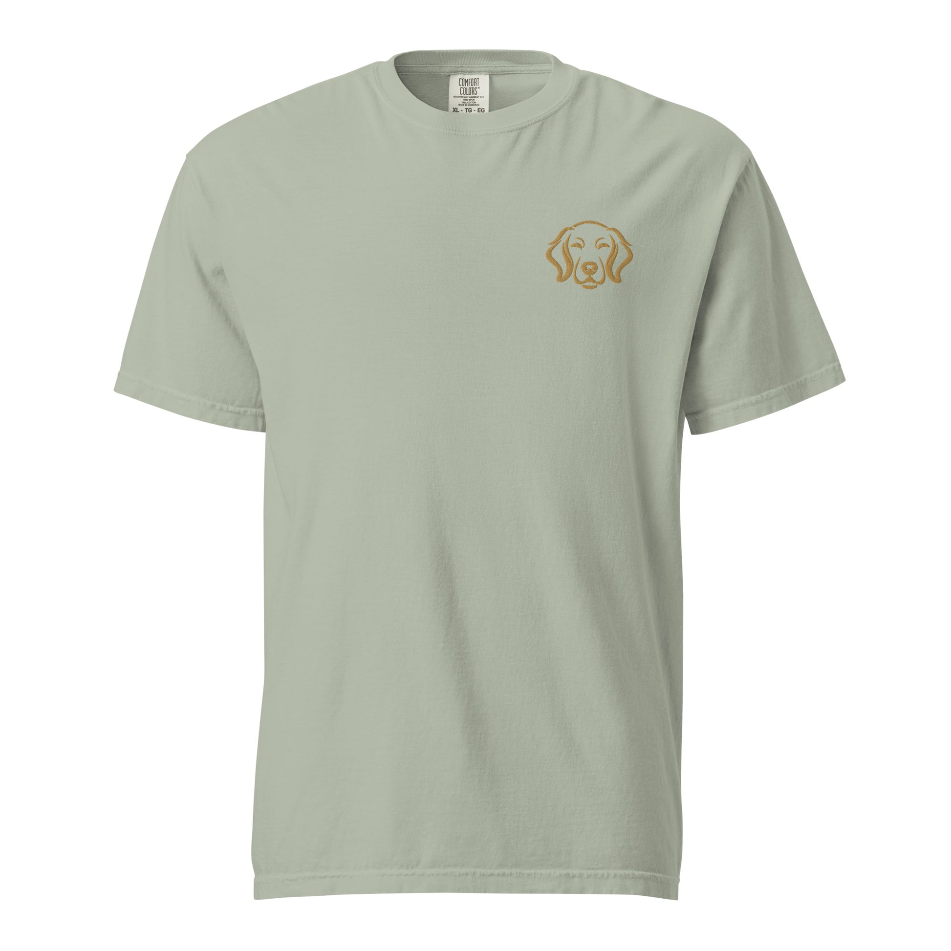 Close-up of embroidered Golden Retriever silhouette stitched on the tee, The Loyal Mark