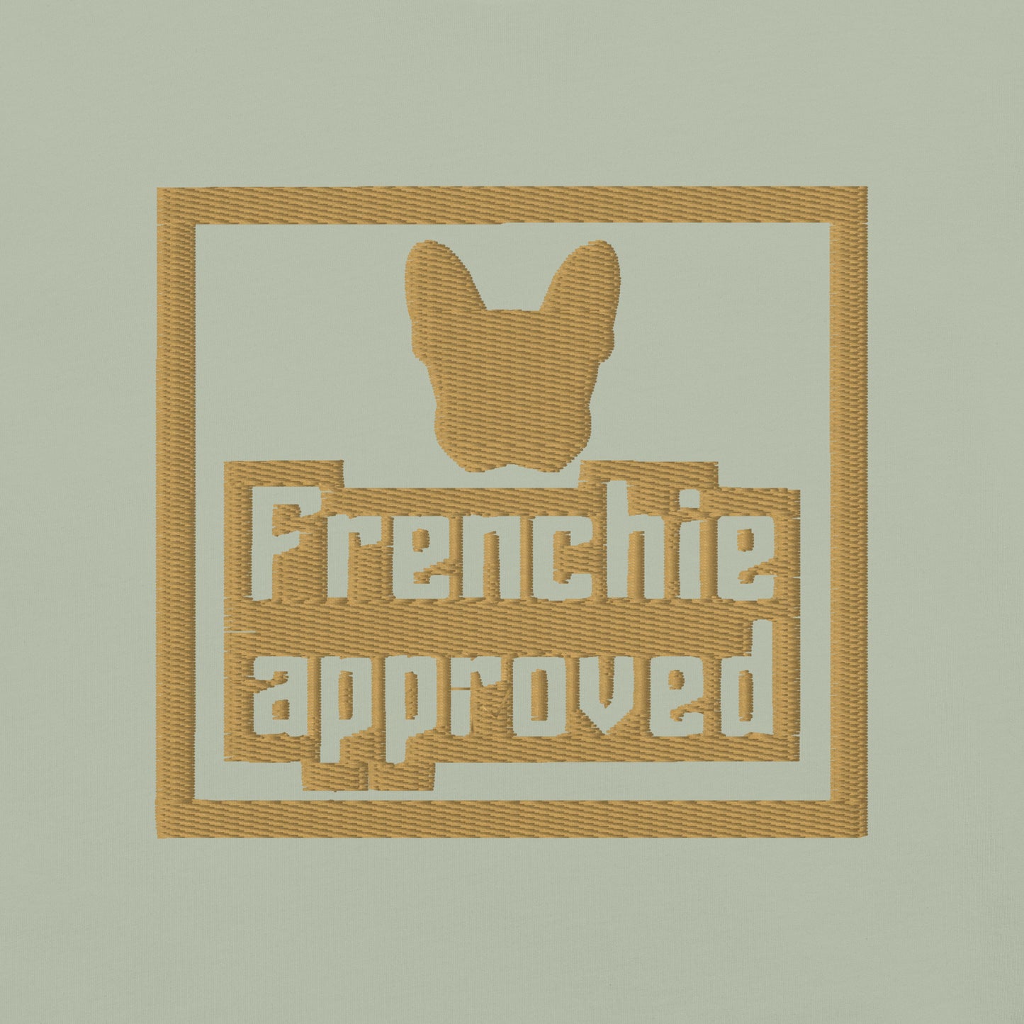 Lifestyle shot of the embroidered French Bulldog tee, The Loyal Mark
