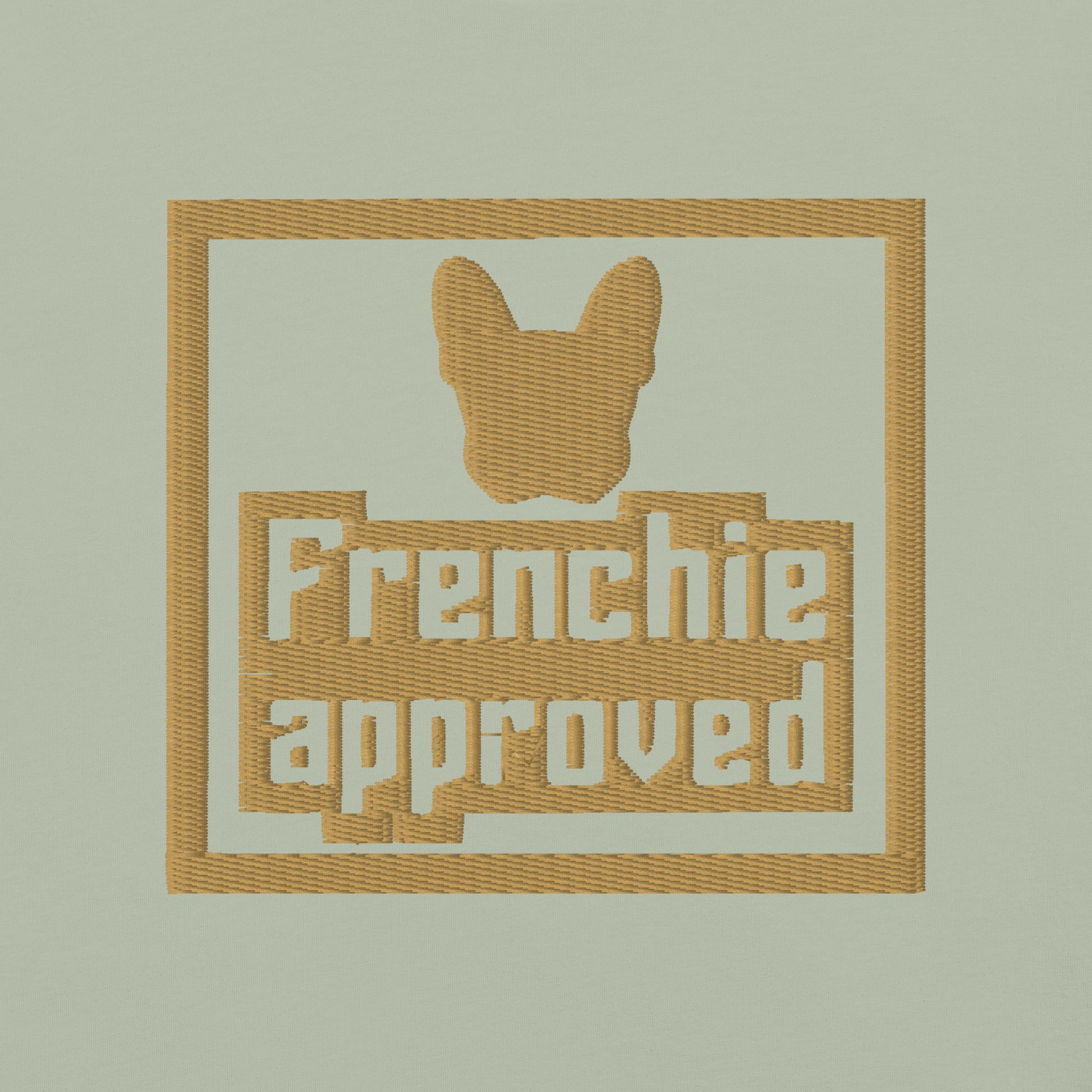 Lifestyle shot of the embroidered French Bulldog tee, The Loyal Mark
