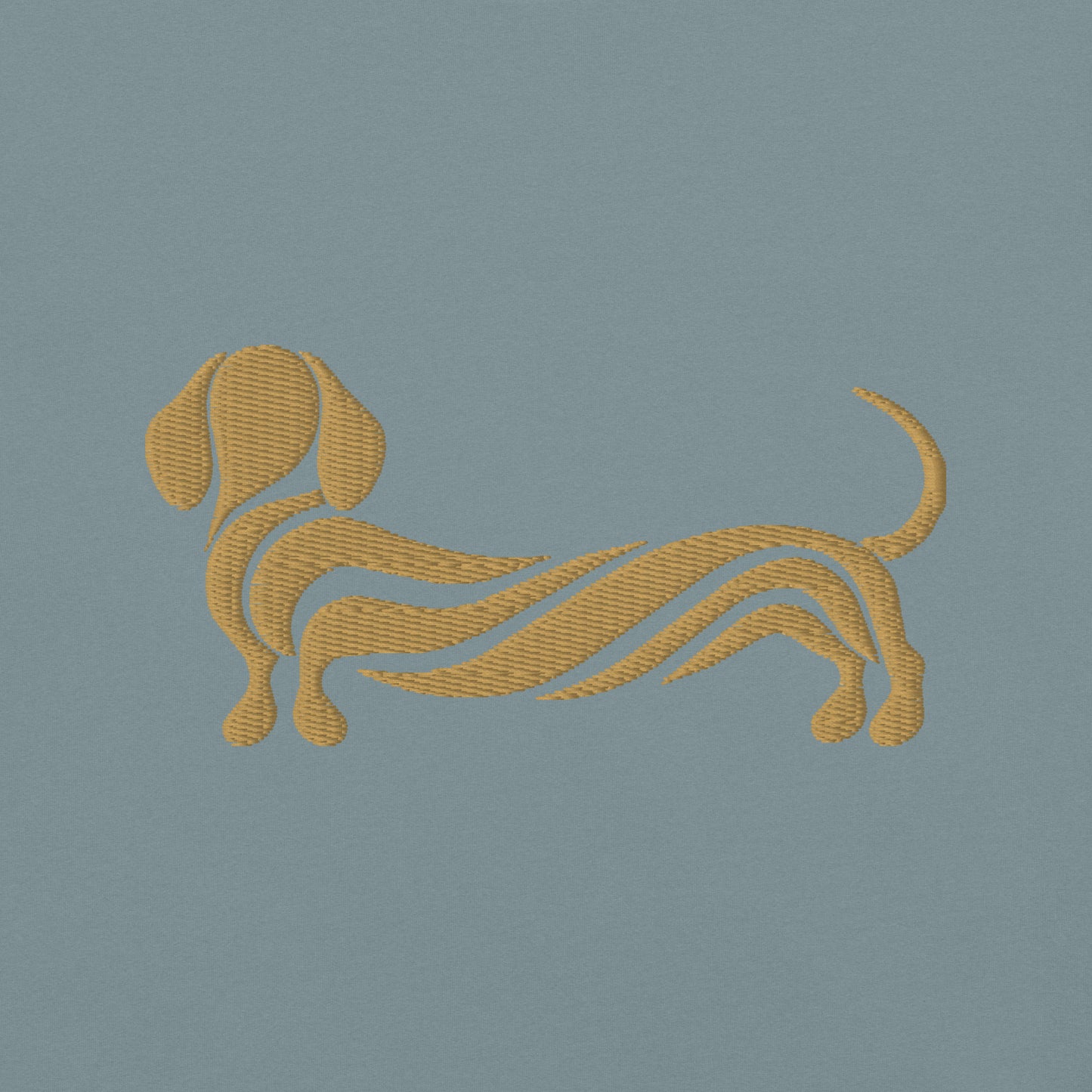 Lifestyle shot of the embroidered Dachshund tee, The Loyal Mark