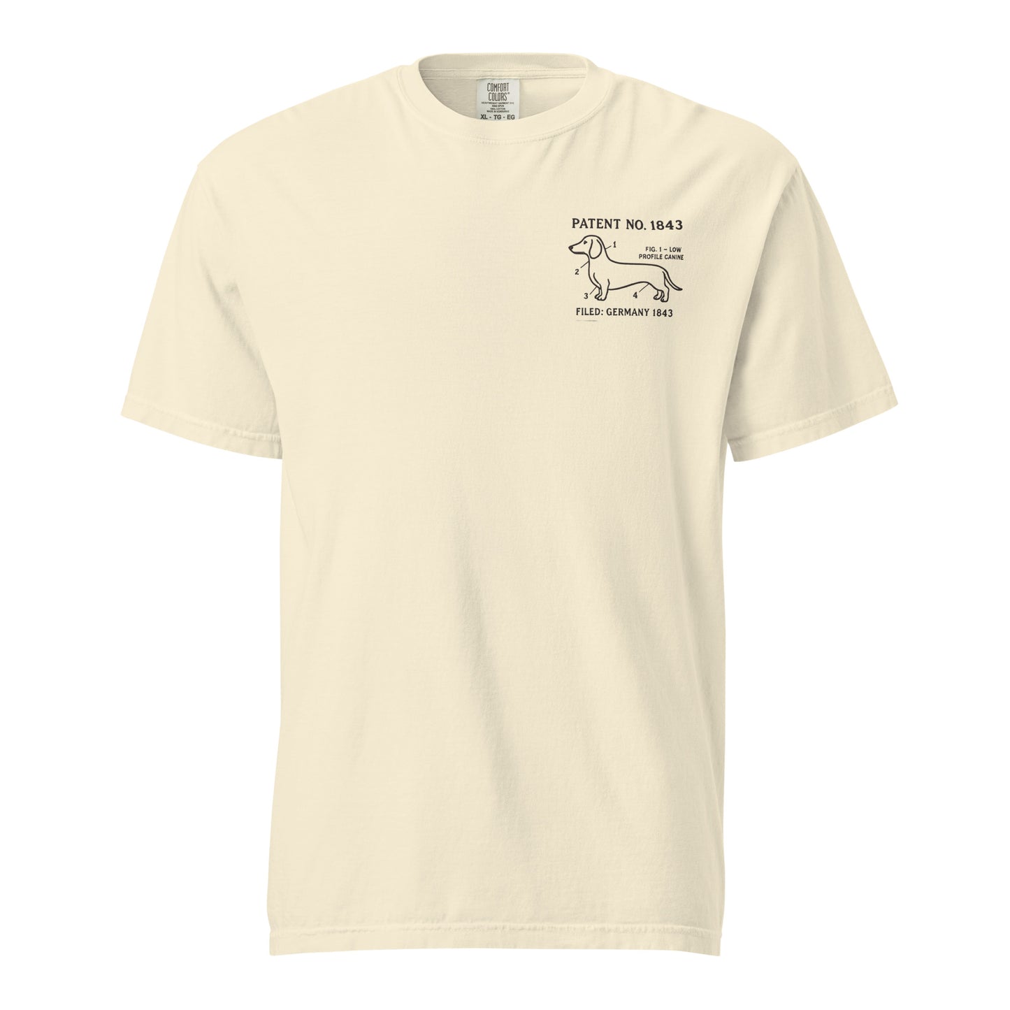 Embroidered Dachshund tee stitched in cognac thread, made in Canada by The Loyal Mark