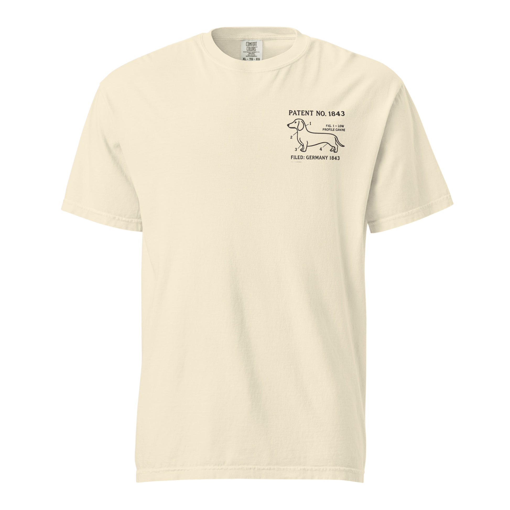 Embroidered Dachshund tee stitched in cognac thread, made in Canada by The Loyal Mark
