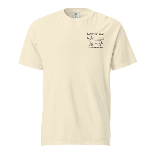 Embroidered Dachshund tee stitched in cognac thread, made in Canada by The Loyal Mark