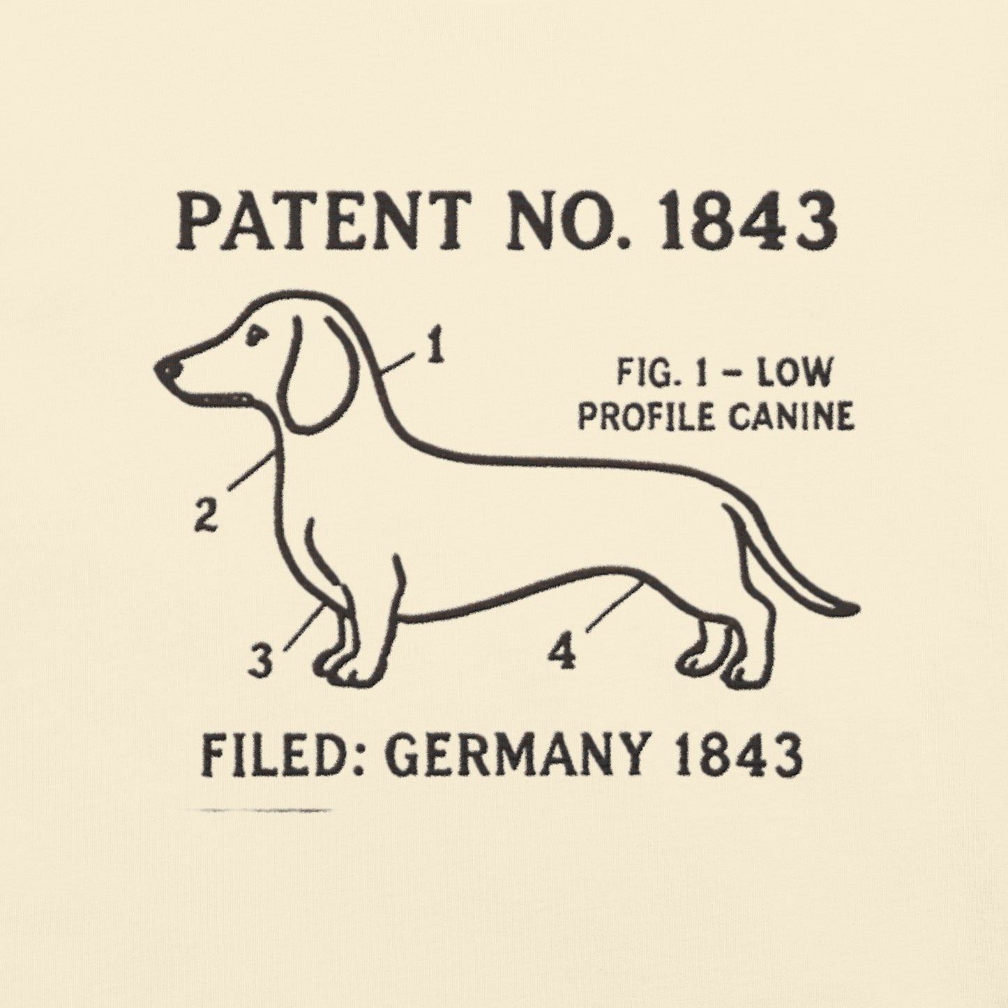 Lifestyle shot of the embroidered Dachshund tee, The Loyal Mark