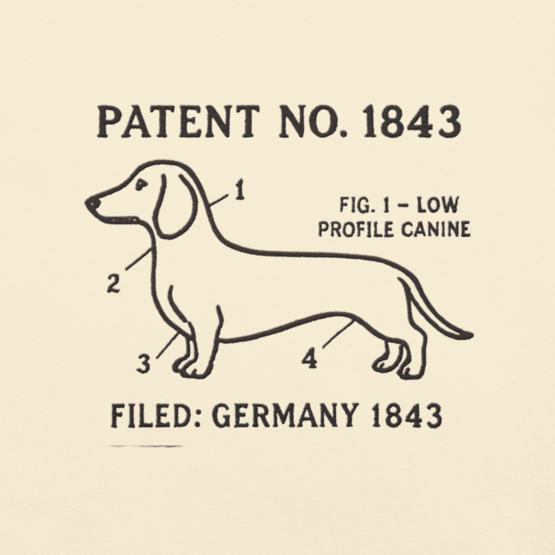 Lifestyle shot of the embroidered Dachshund tee, The Loyal Mark
