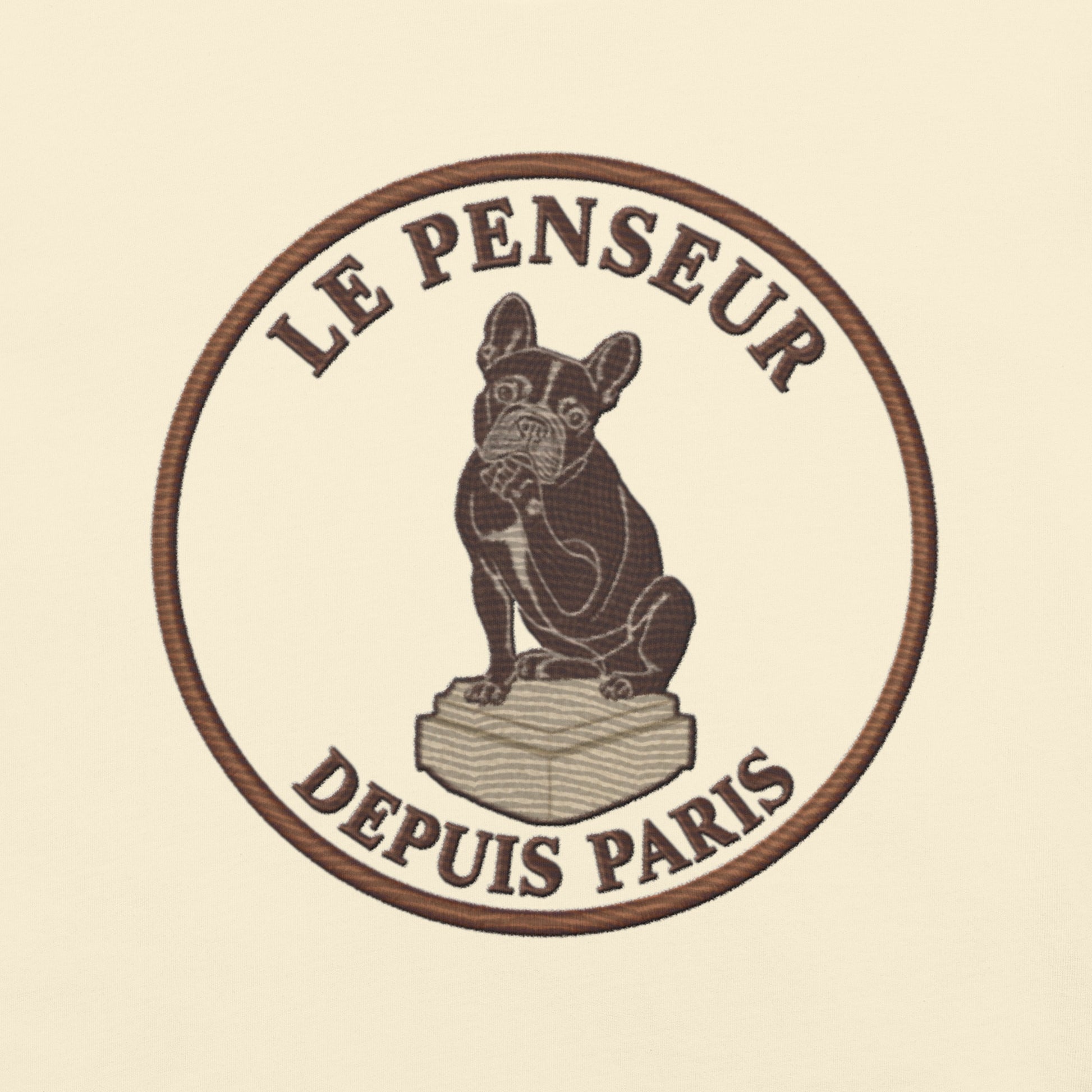 Lifestyle shot of the embroidered French Bulldog tee, The Loyal Mark