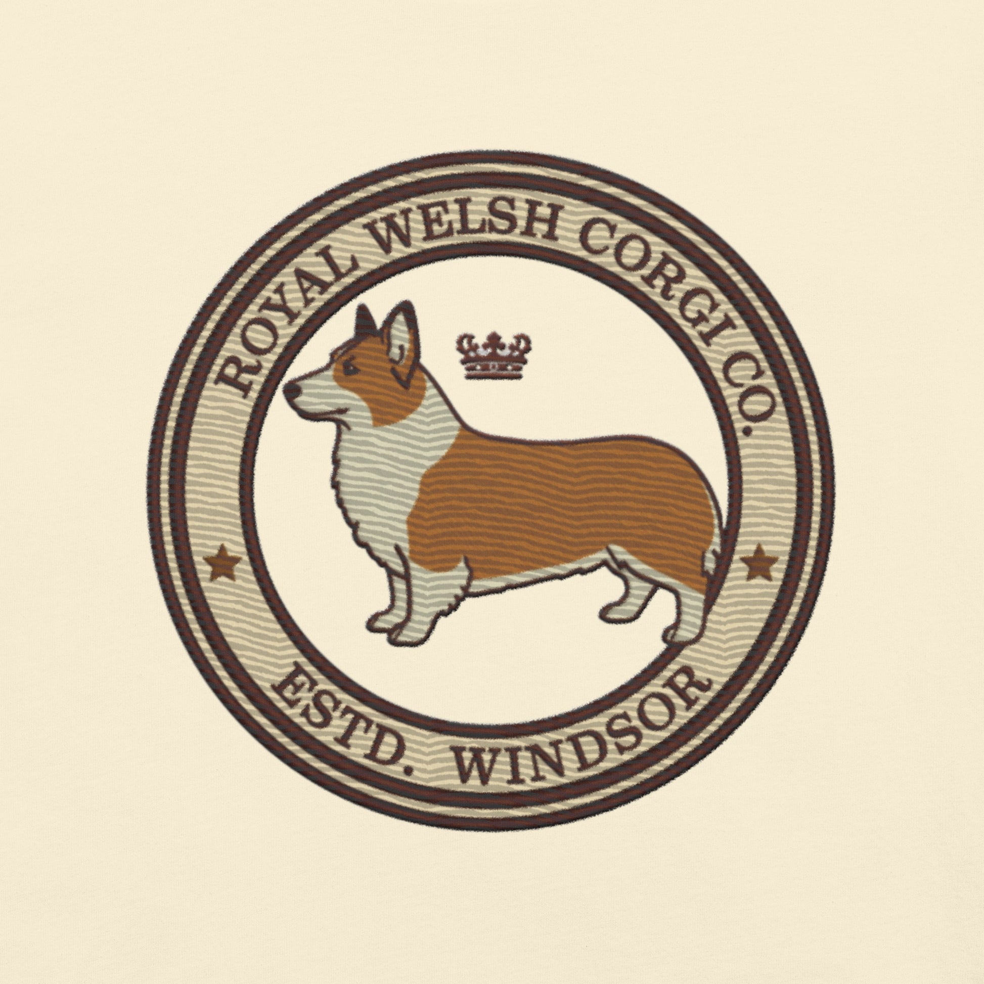 Lifestyle shot of the embroidered Corgi tee, The Loyal Mark