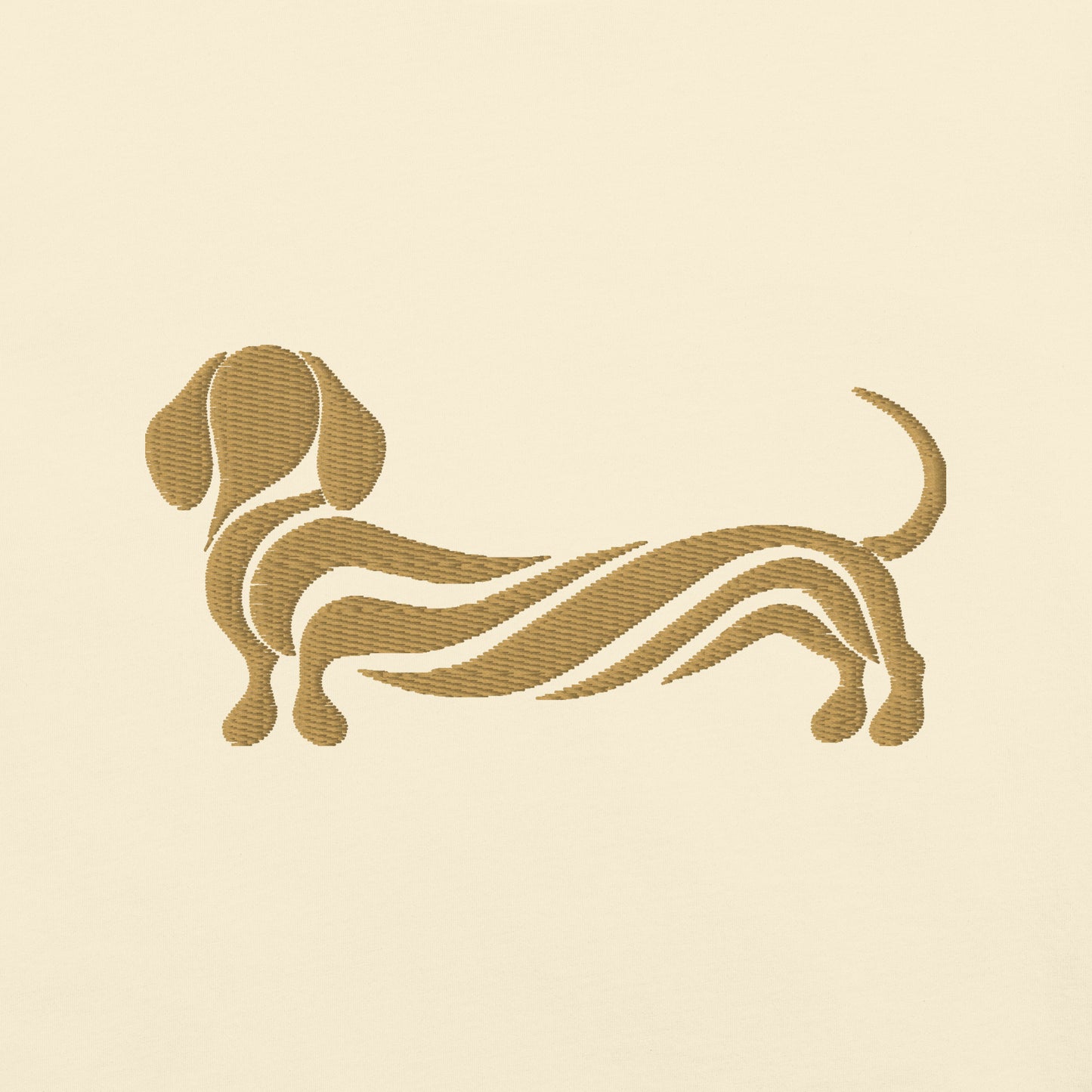 Lifestyle shot of the embroidered Dachshund tee, The Loyal Mark