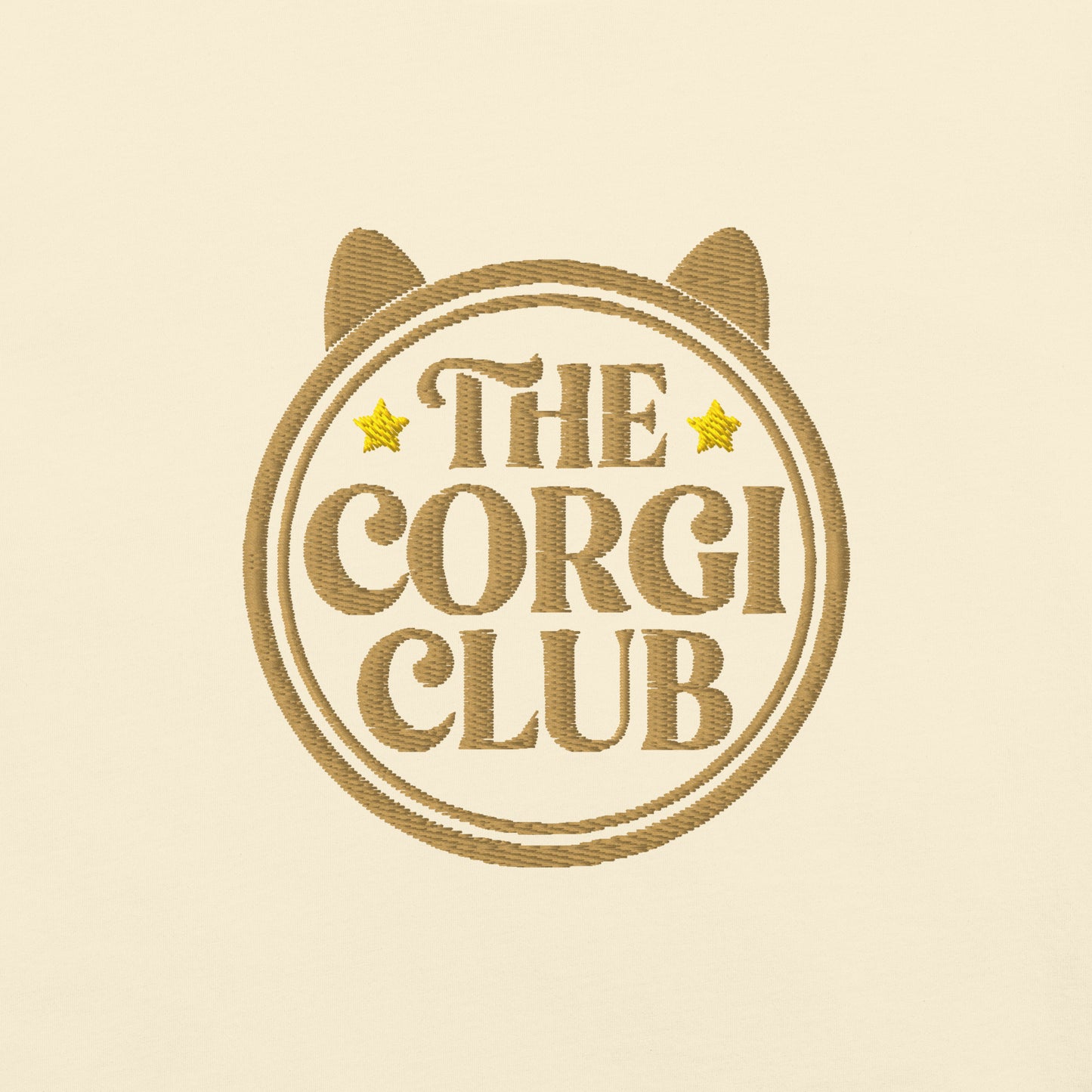 Lifestyle shot of the embroidered Corgi tee, The Loyal Mark