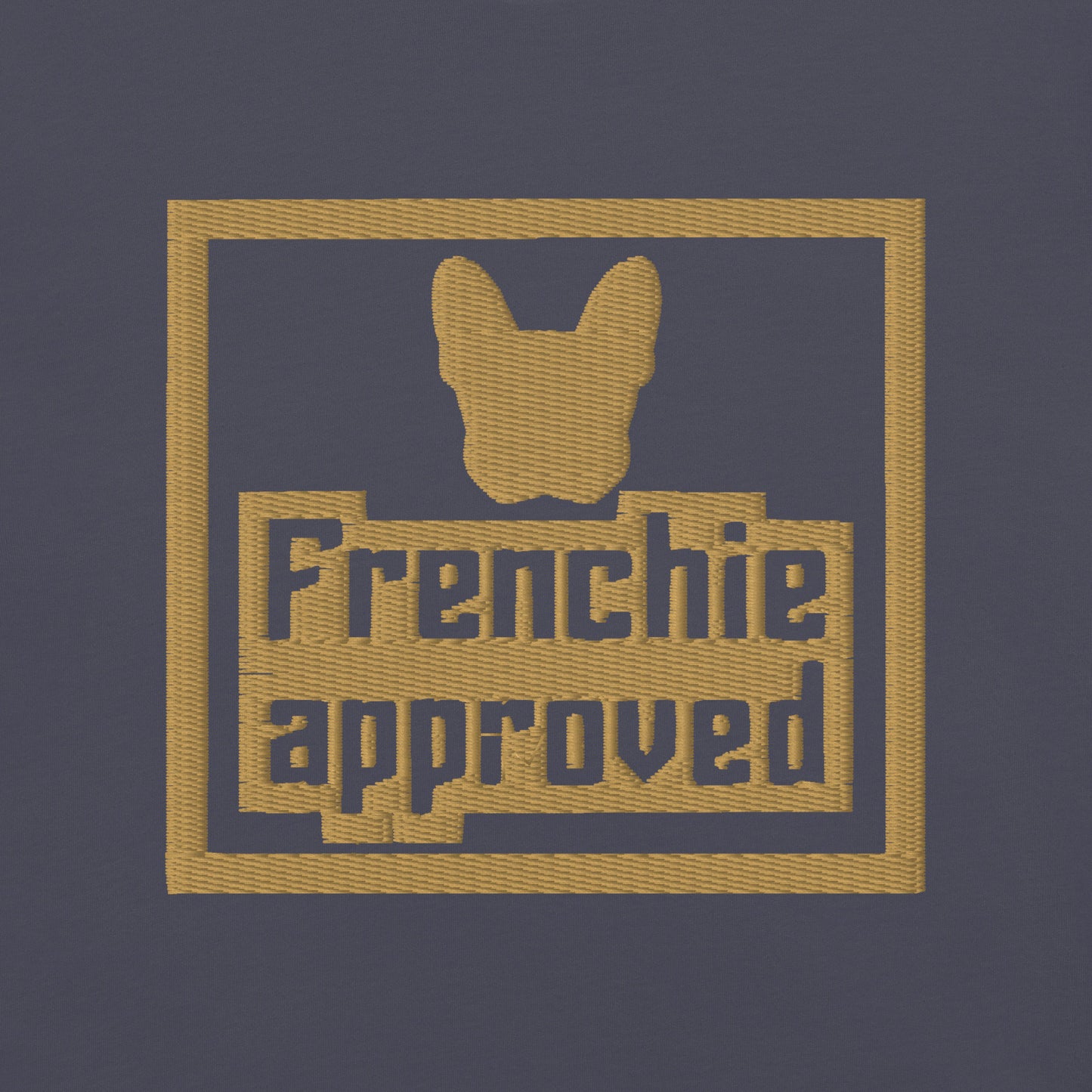 Lifestyle shot of the embroidered French Bulldog tee, The Loyal Mark
