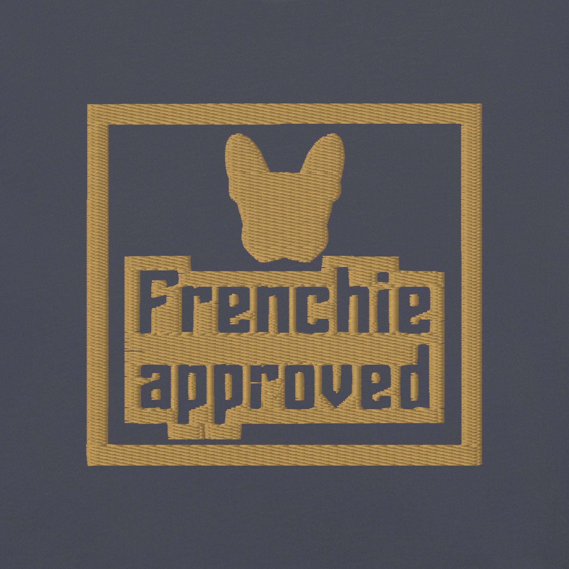 Lifestyle shot of the embroidered French Bulldog tee, The Loyal Mark