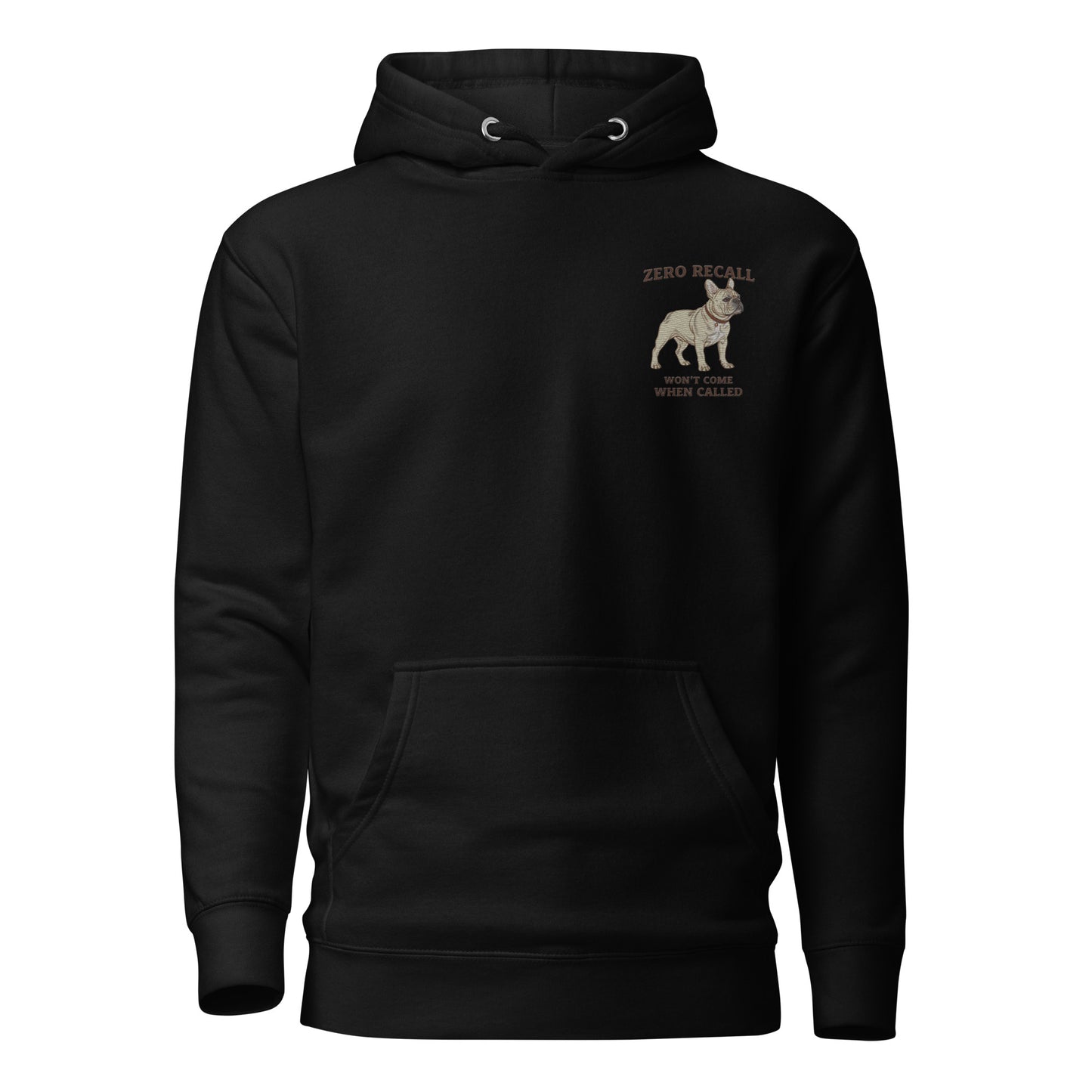 Embroidered French Bulldog hoodie in premium fabric, personalized with dog's name, made in Canada by The Loyal Mark