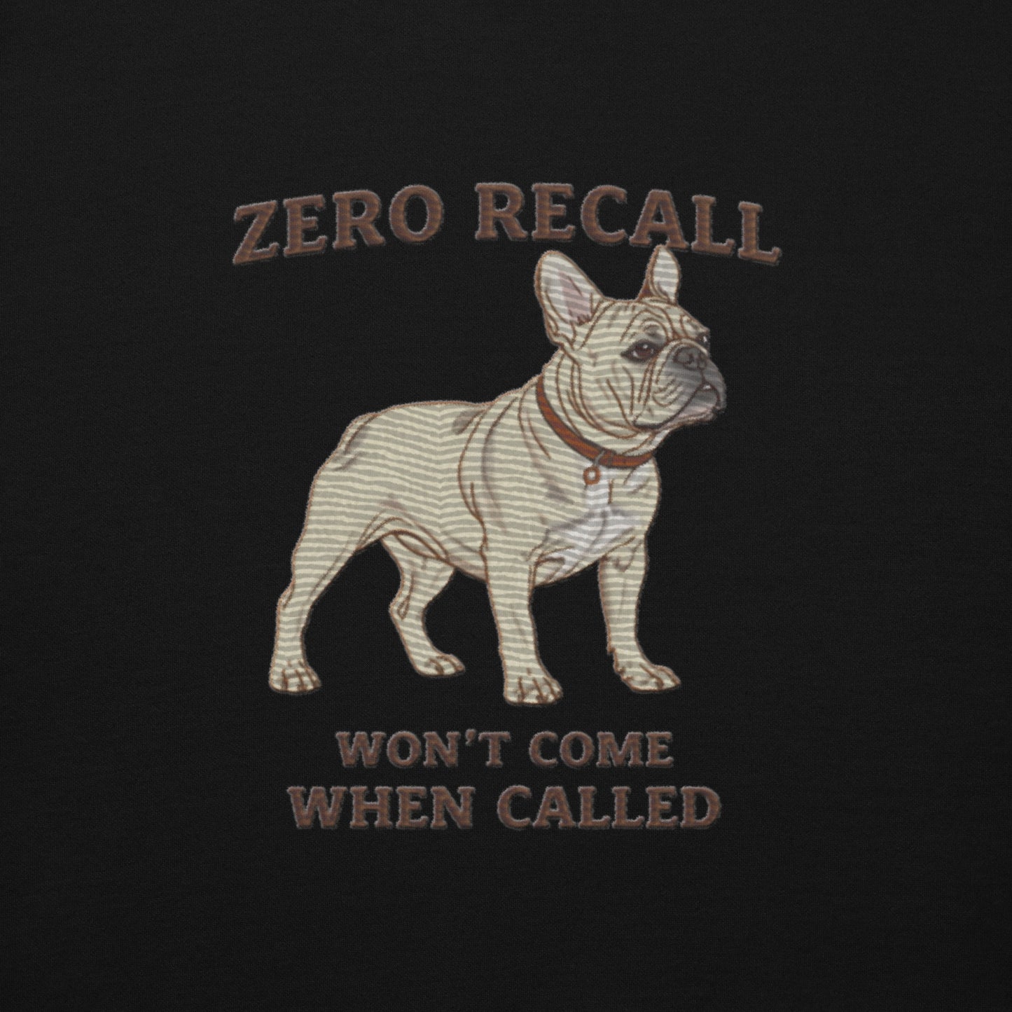 Detail shot of custom embroidered dog name on the hoodie sleeve, The Loyal Mark