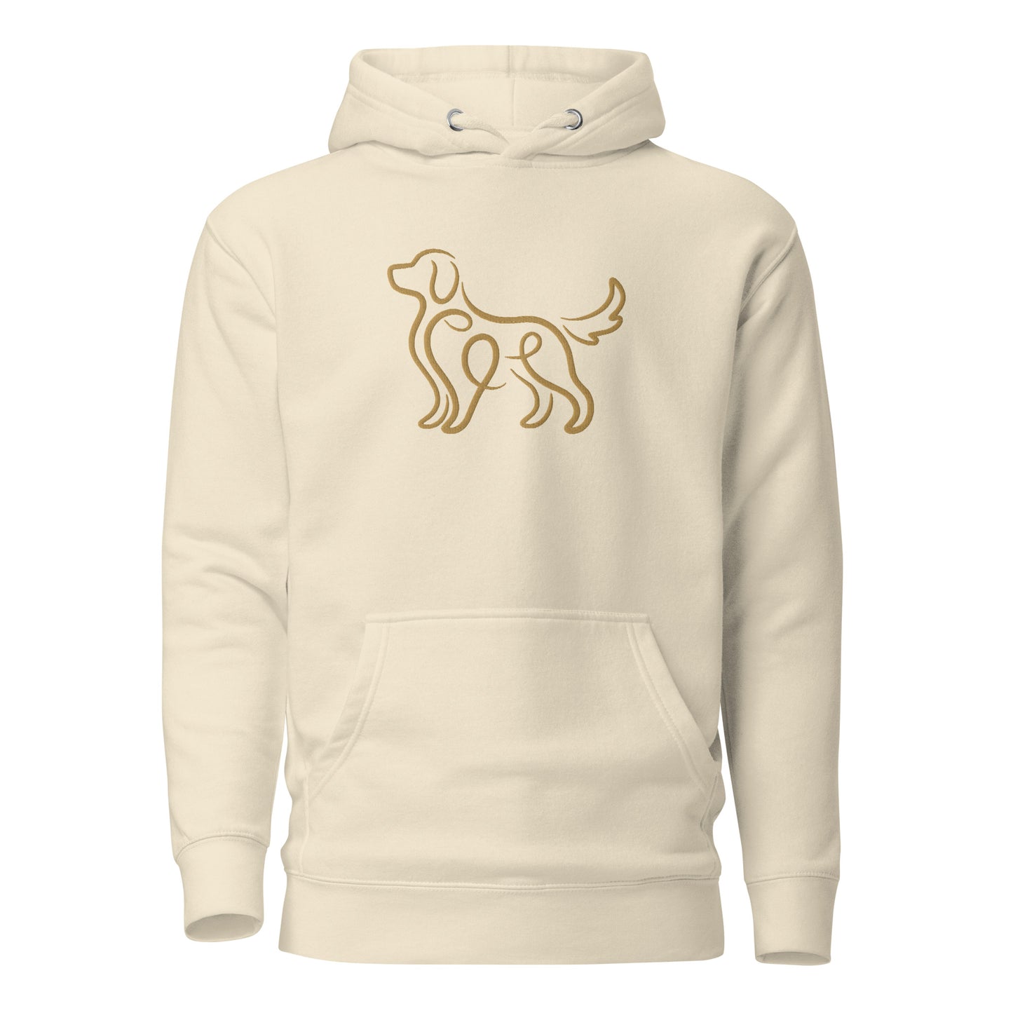 Detail shot of custom embroidered dog name on the hoodie sleeve, The Loyal Mark