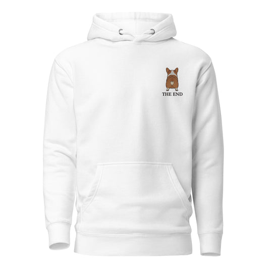 Close-up of embroidered Corgi silhouette stitched on the hoodie, The Loyal Mark