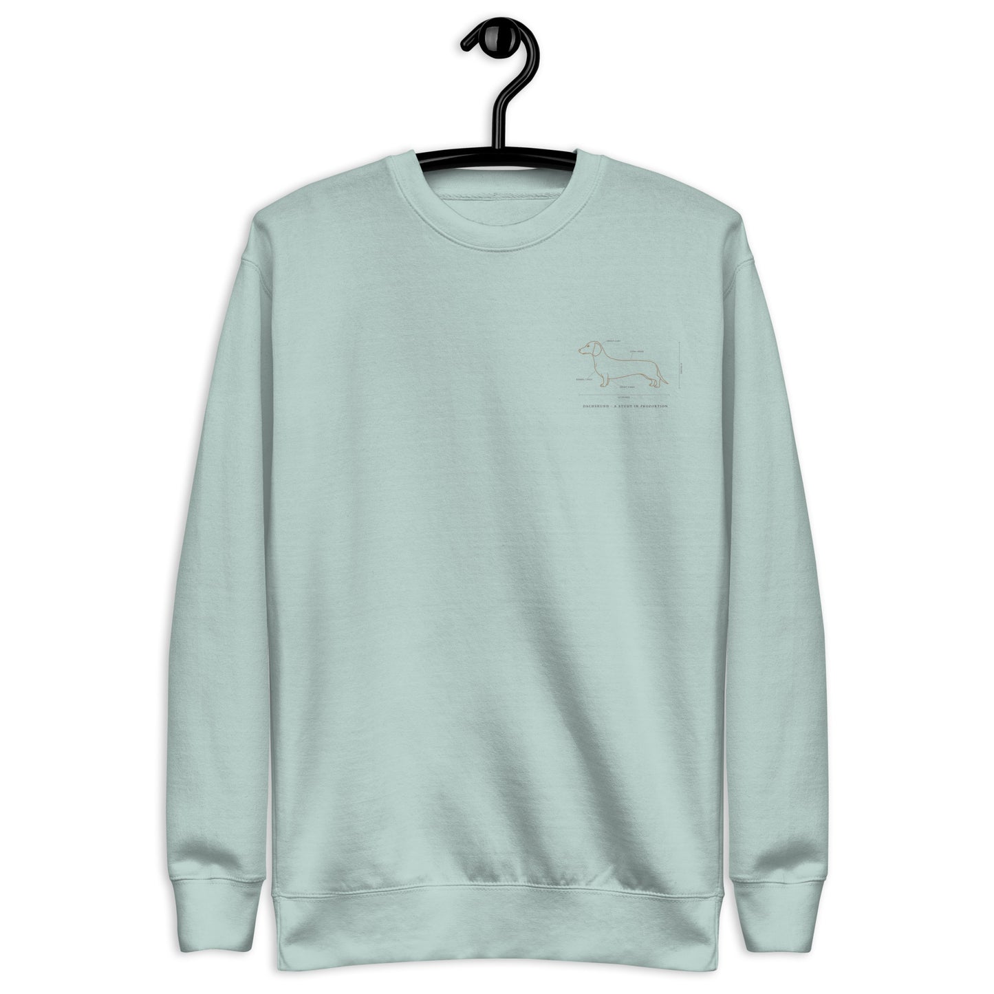 Back view of the embroidered Dachshund crewneck showing fit, The Loyal Mark