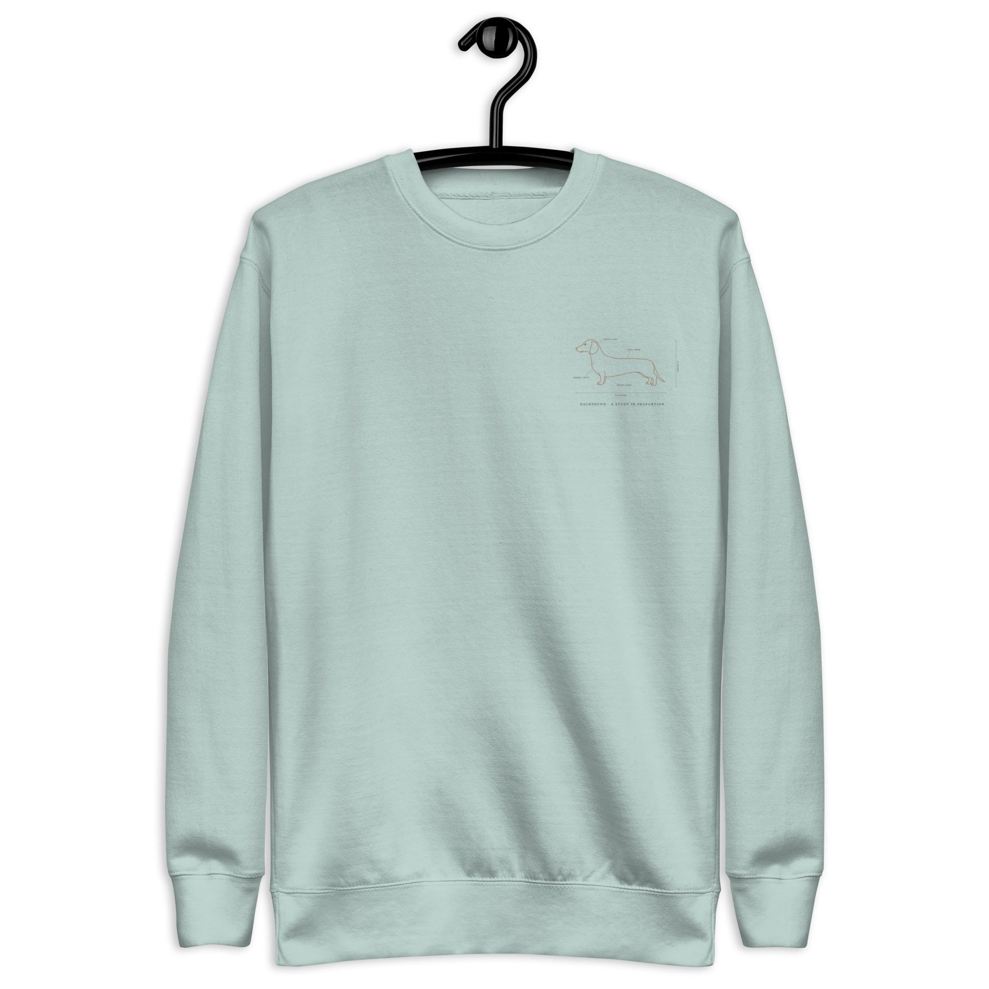 Back view of the embroidered Dachshund crewneck showing fit, The Loyal Mark