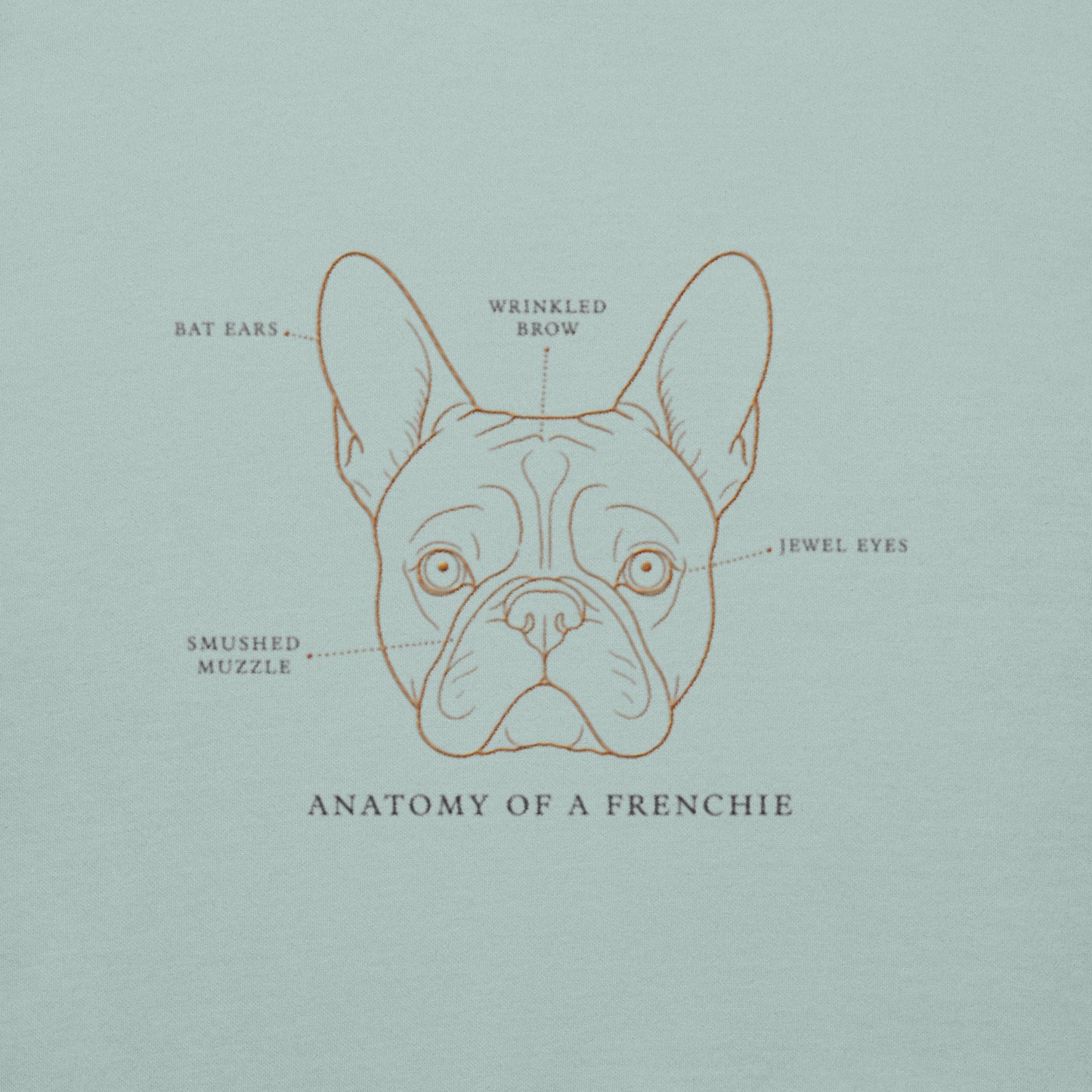 Back view of the embroidered French Bulldog crewneck showing fit, The Loyal Mark