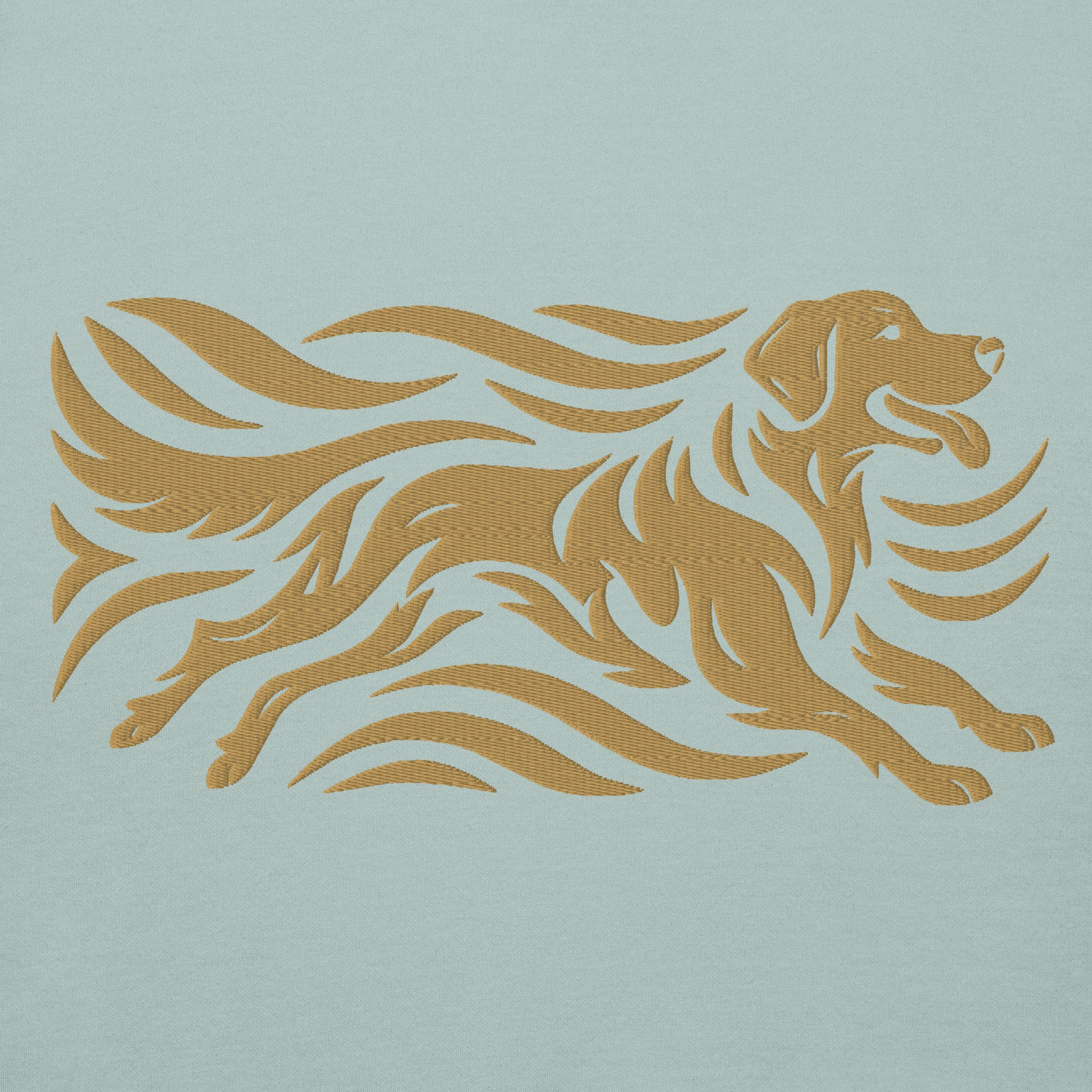 Lifestyle shot of the embroidered Golden Retriever crewneck, The Loyal Mark