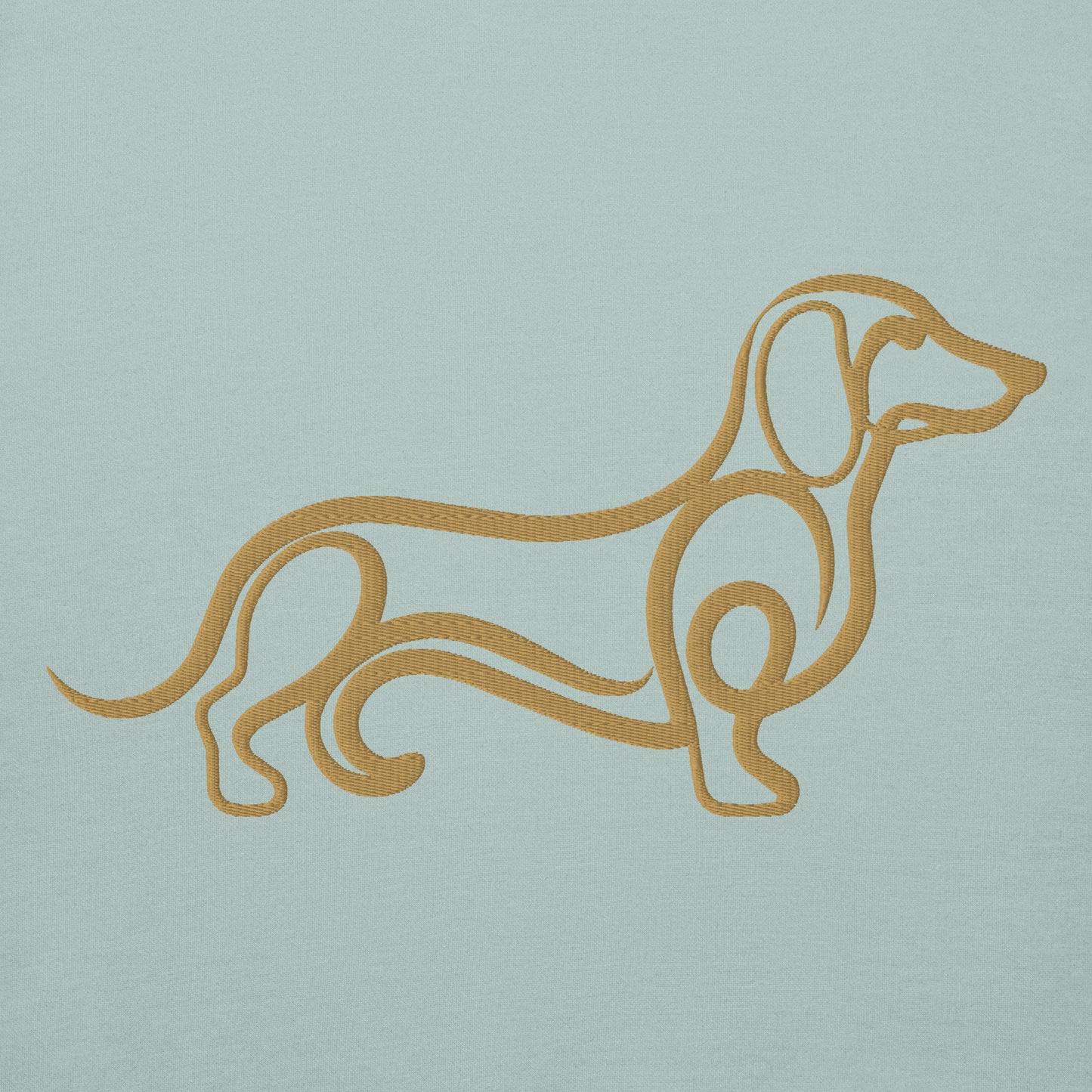 Lifestyle shot of the embroidered Dachshund crewneck, The Loyal Mark