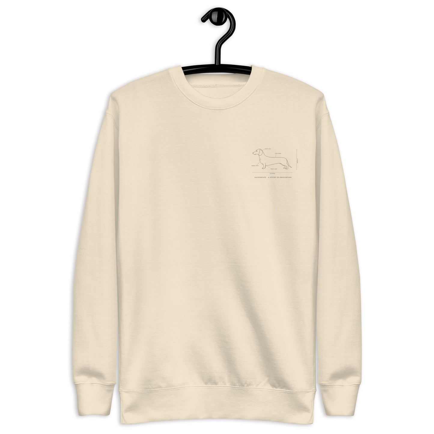 Lifestyle shot of the embroidered Dachshund crewneck, The Loyal Mark