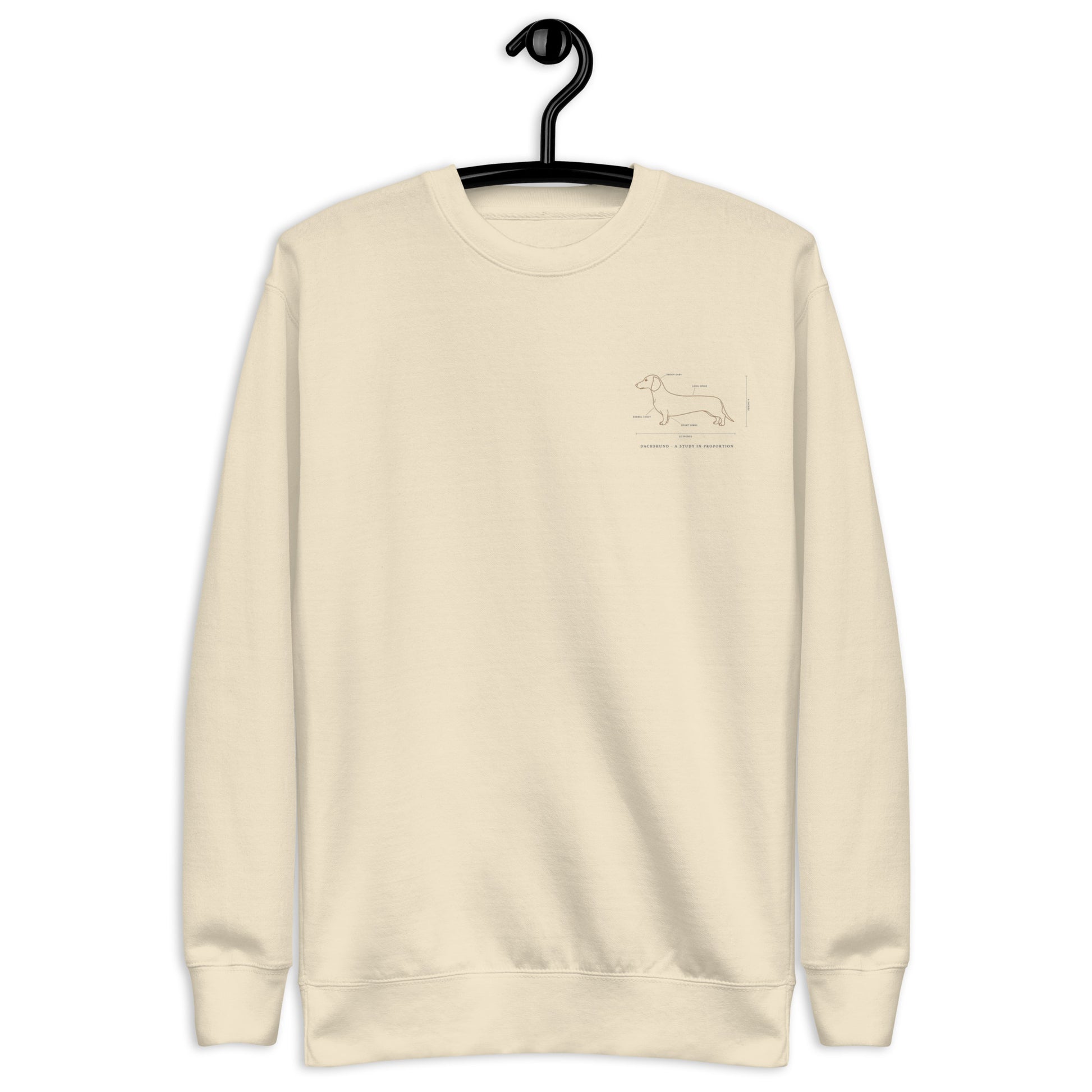 Lifestyle shot of the embroidered Dachshund crewneck, The Loyal Mark