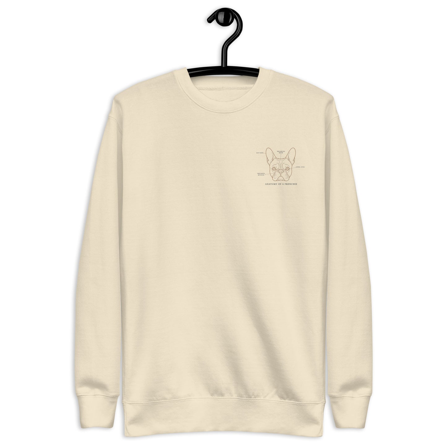 Lifestyle shot of the embroidered French Bulldog crewneck, The Loyal Mark
