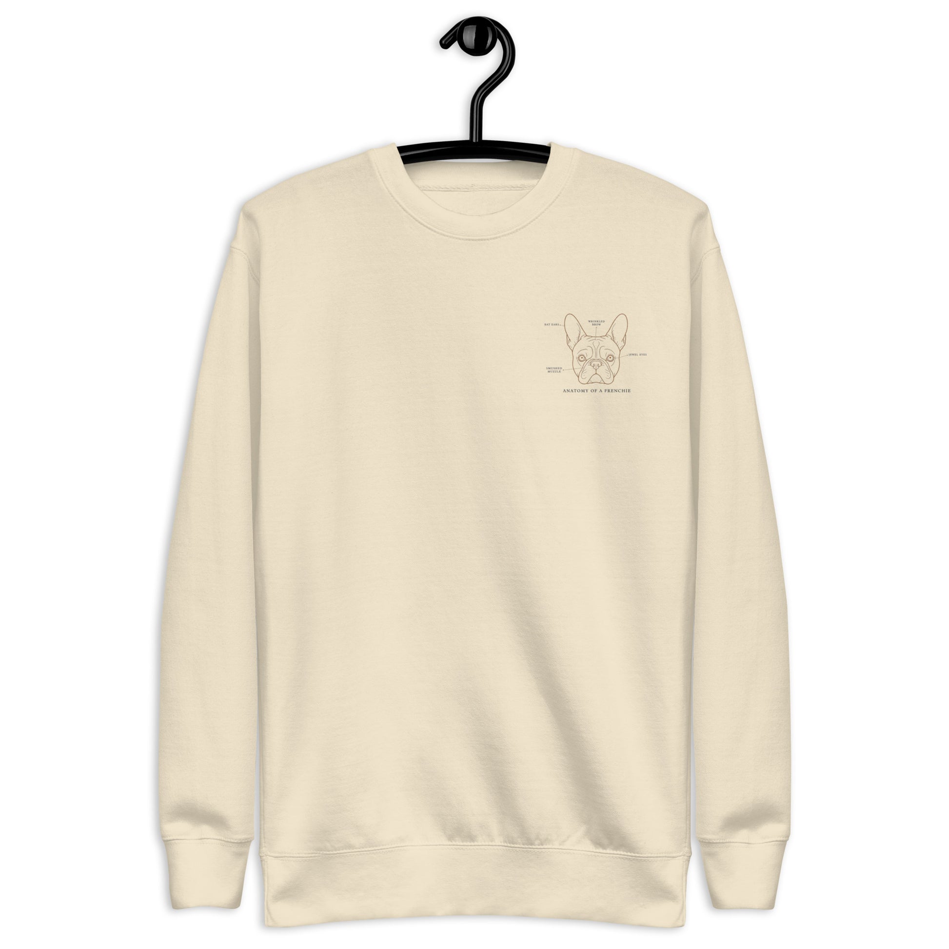 Lifestyle shot of the embroidered French Bulldog crewneck, The Loyal Mark