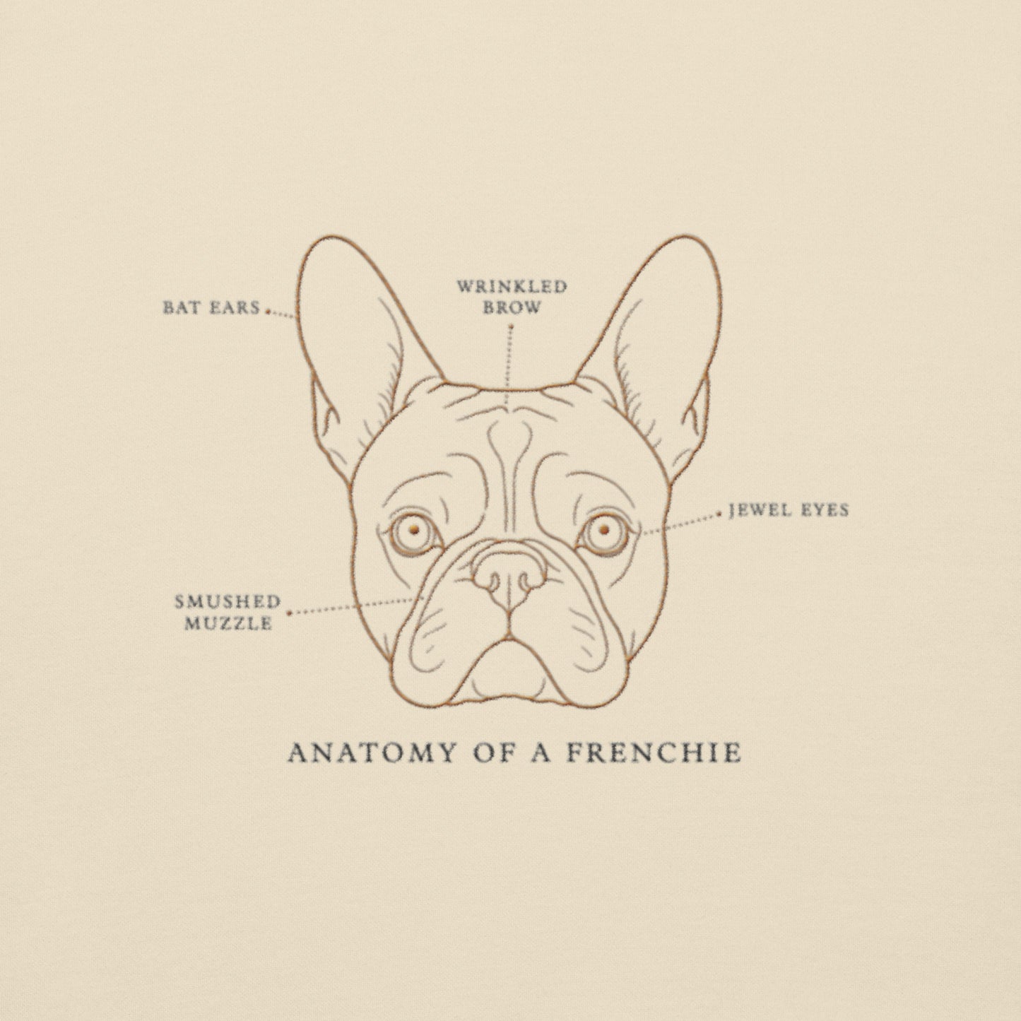 Lifestyle shot of the embroidered French Bulldog crewneck, The Loyal Mark