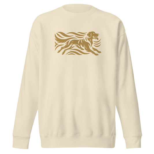 Close-up of embroidered Golden Retriever silhouette stitched on the crewneck, The Loyal Mark