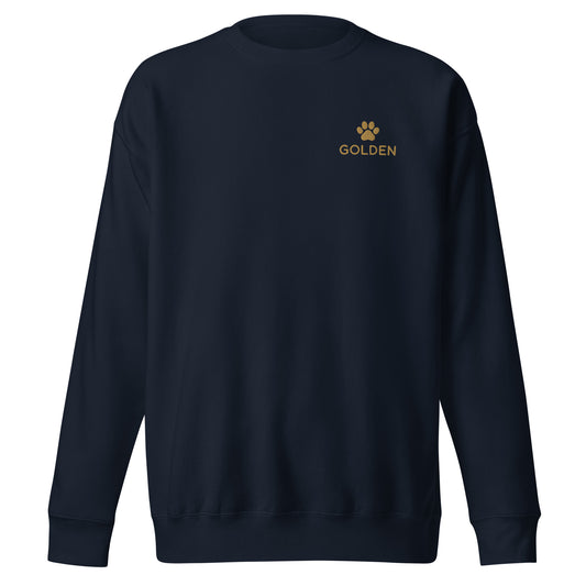 Embroidered Golden Retriever crewneck in premium fabric, personalized with dog's name, made in Canada by The Loyal Mark