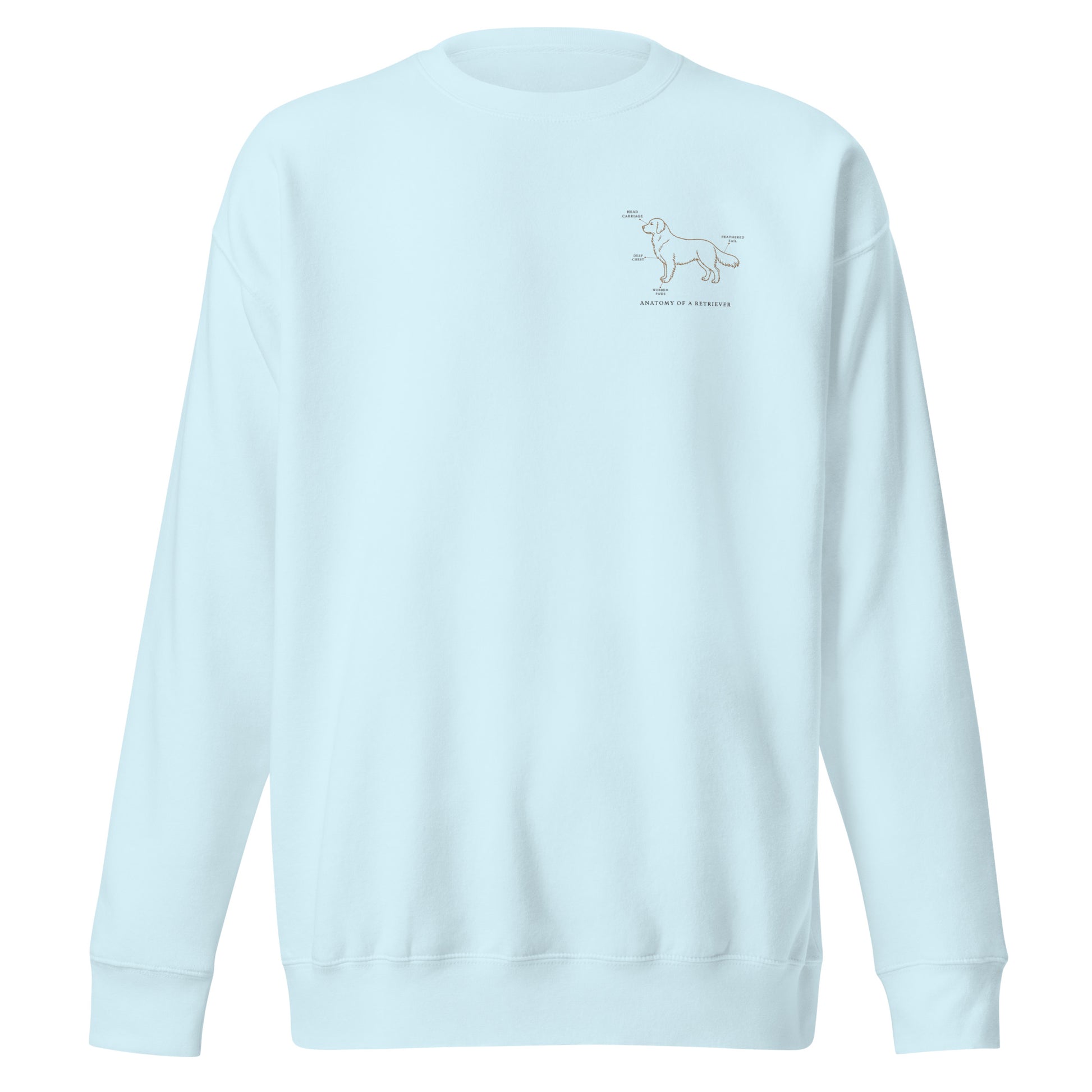 Close-up of embroidered Golden Retriever silhouette stitched on the crewneck, The Loyal Mark