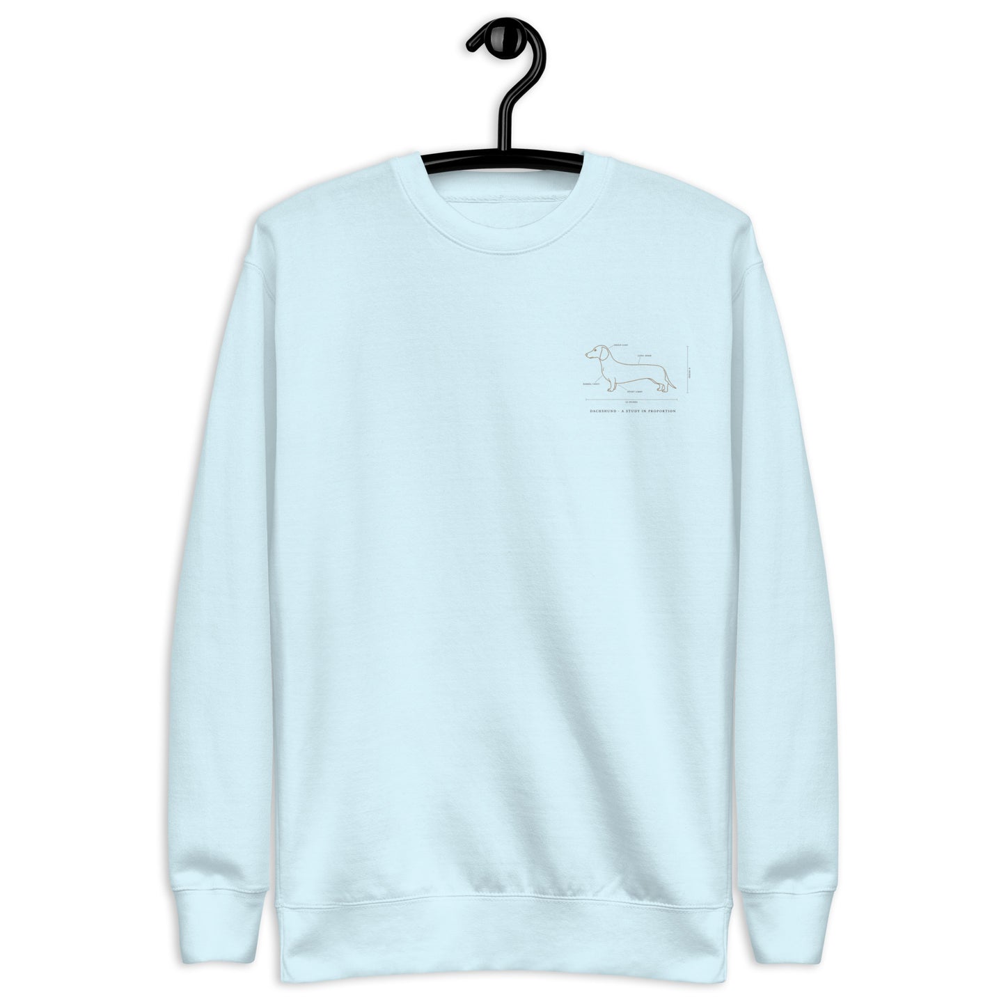 Lifestyle shot of the embroidered Dachshund crewneck, The Loyal Mark
