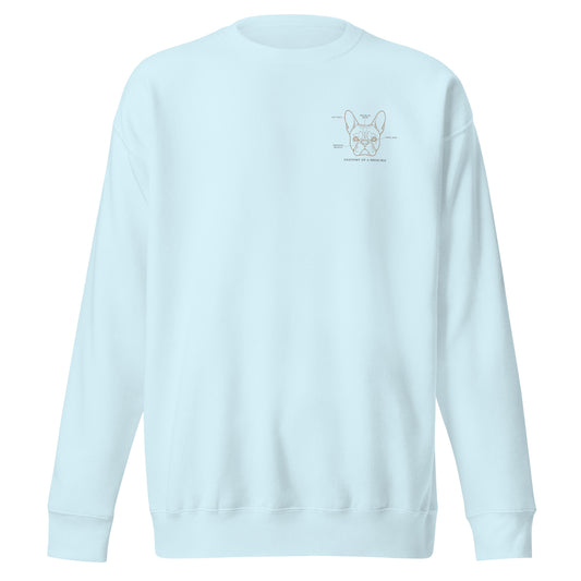 Embroidered French Bulldog crewneck in premium fabric, personalized with dog's name, made in Canada by The Loyal Mark