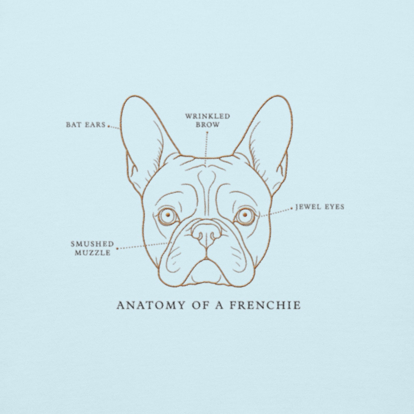 Lifestyle shot of the embroidered French Bulldog crewneck, The Loyal Mark